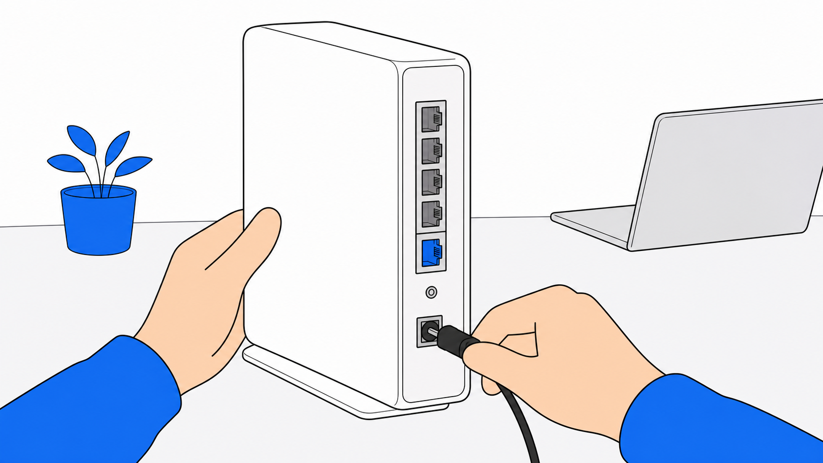 ホームゲートウェイの電源を抜き差しして再起動している様子