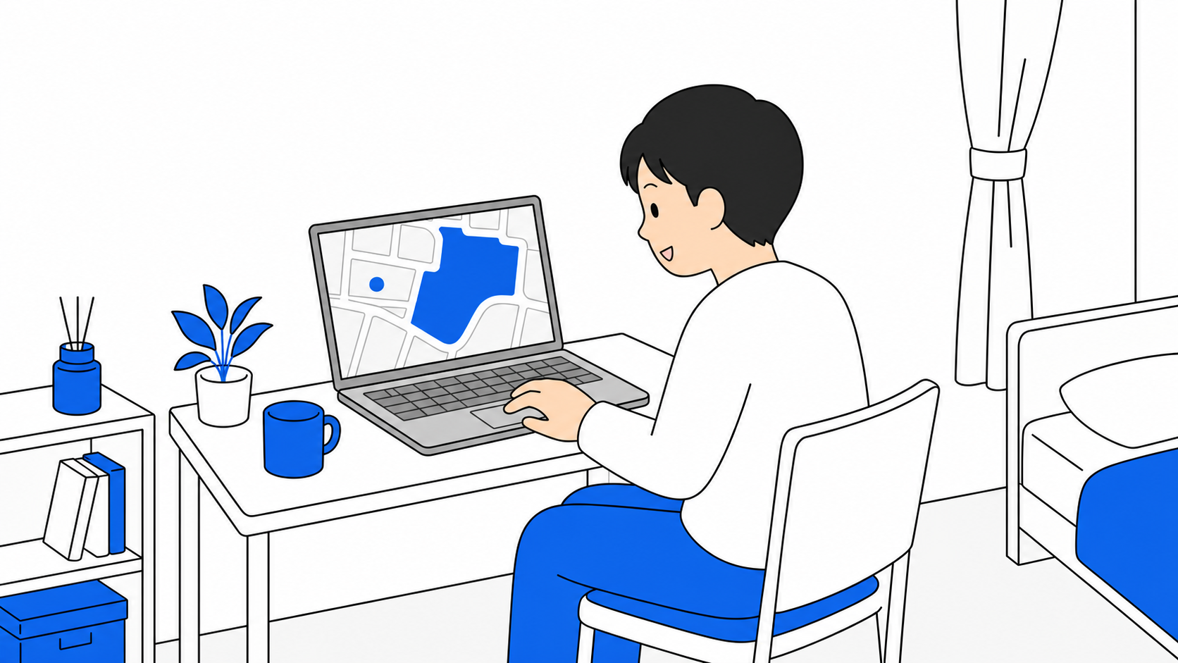 一人暮らしの部屋でエリア確認をしているイメージ
