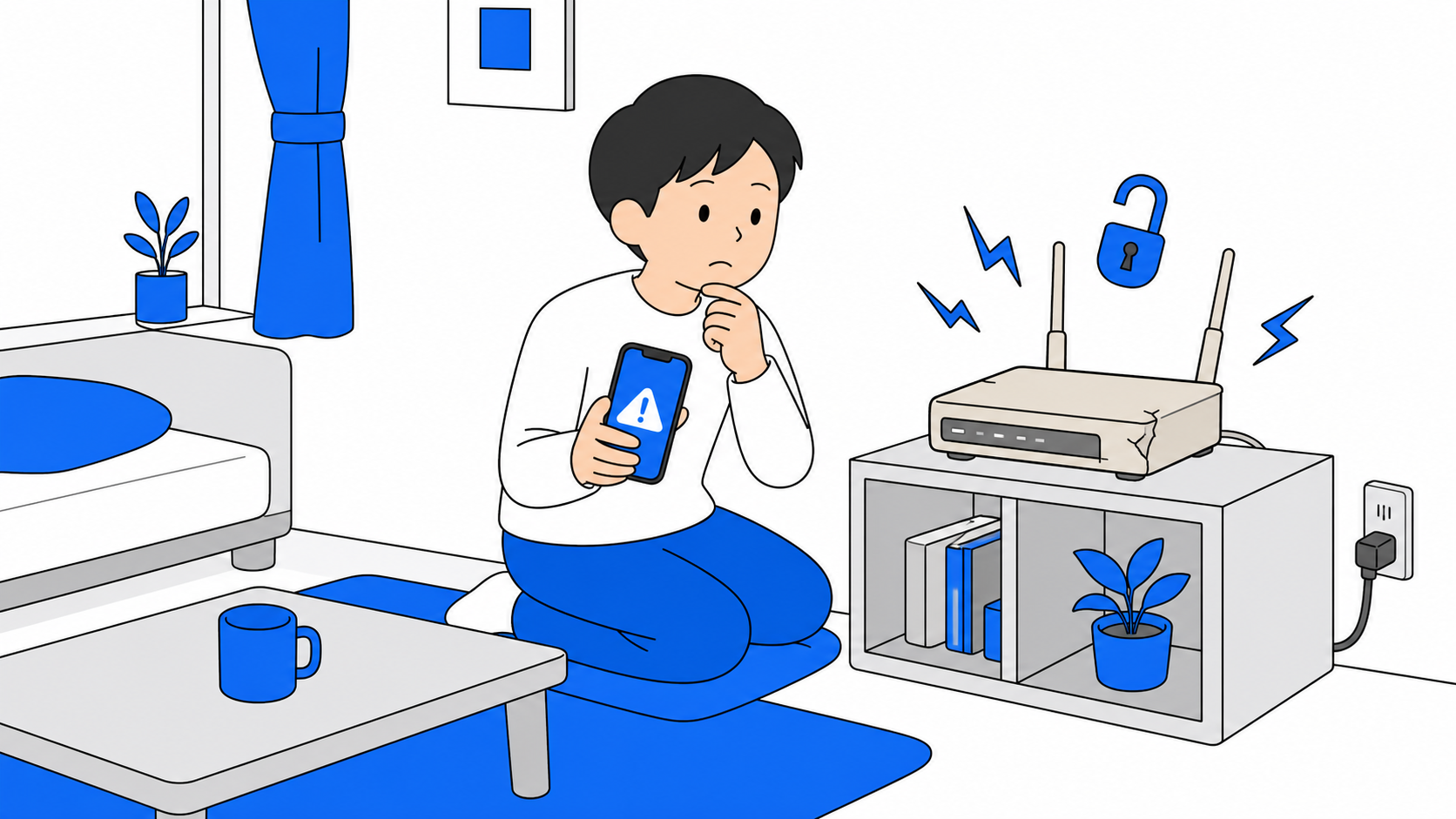 古いルーターのセキュリティリスクを表すイラスト