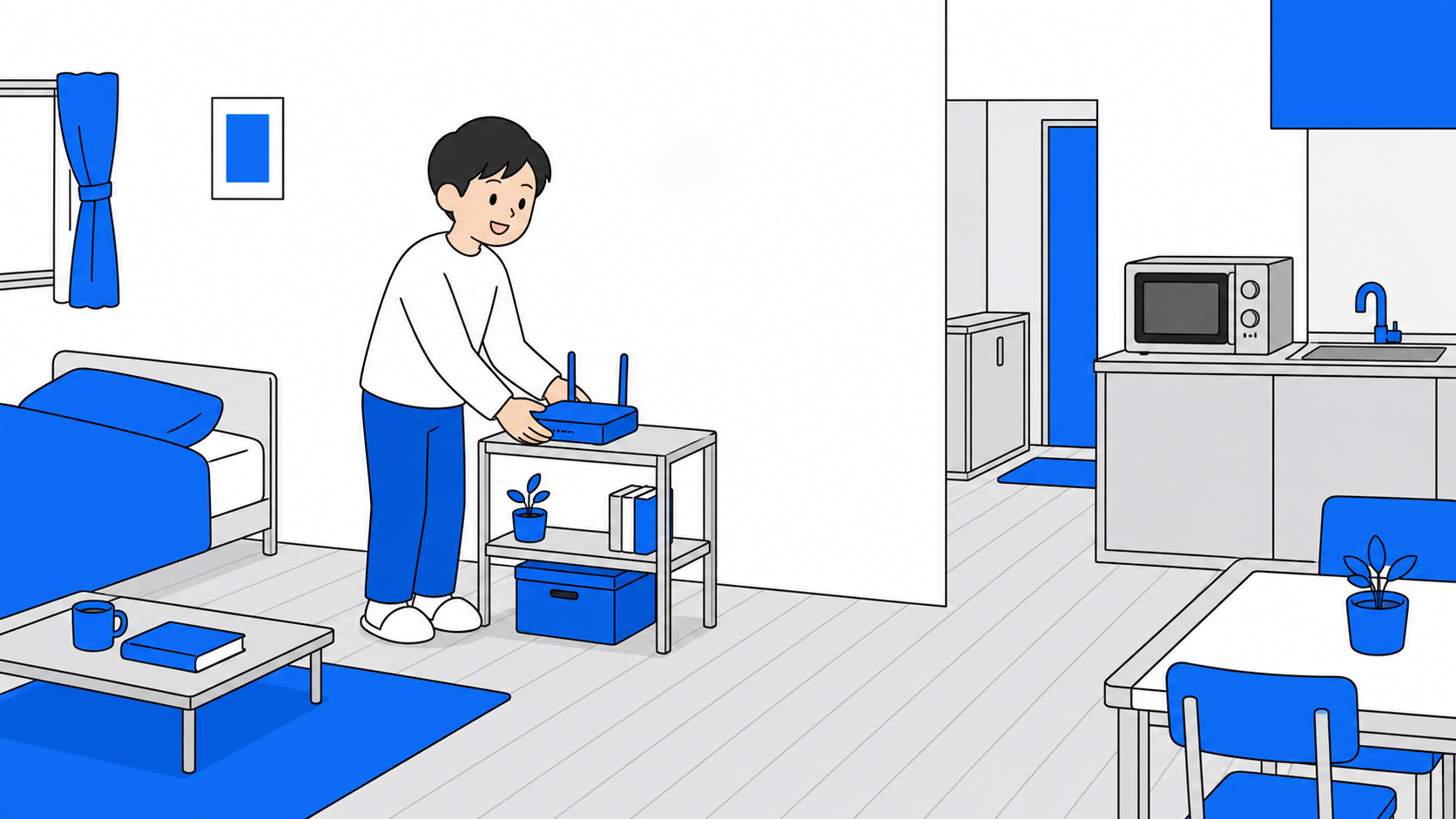 ルーターを電子レンジから離して置くイメージのイラスト