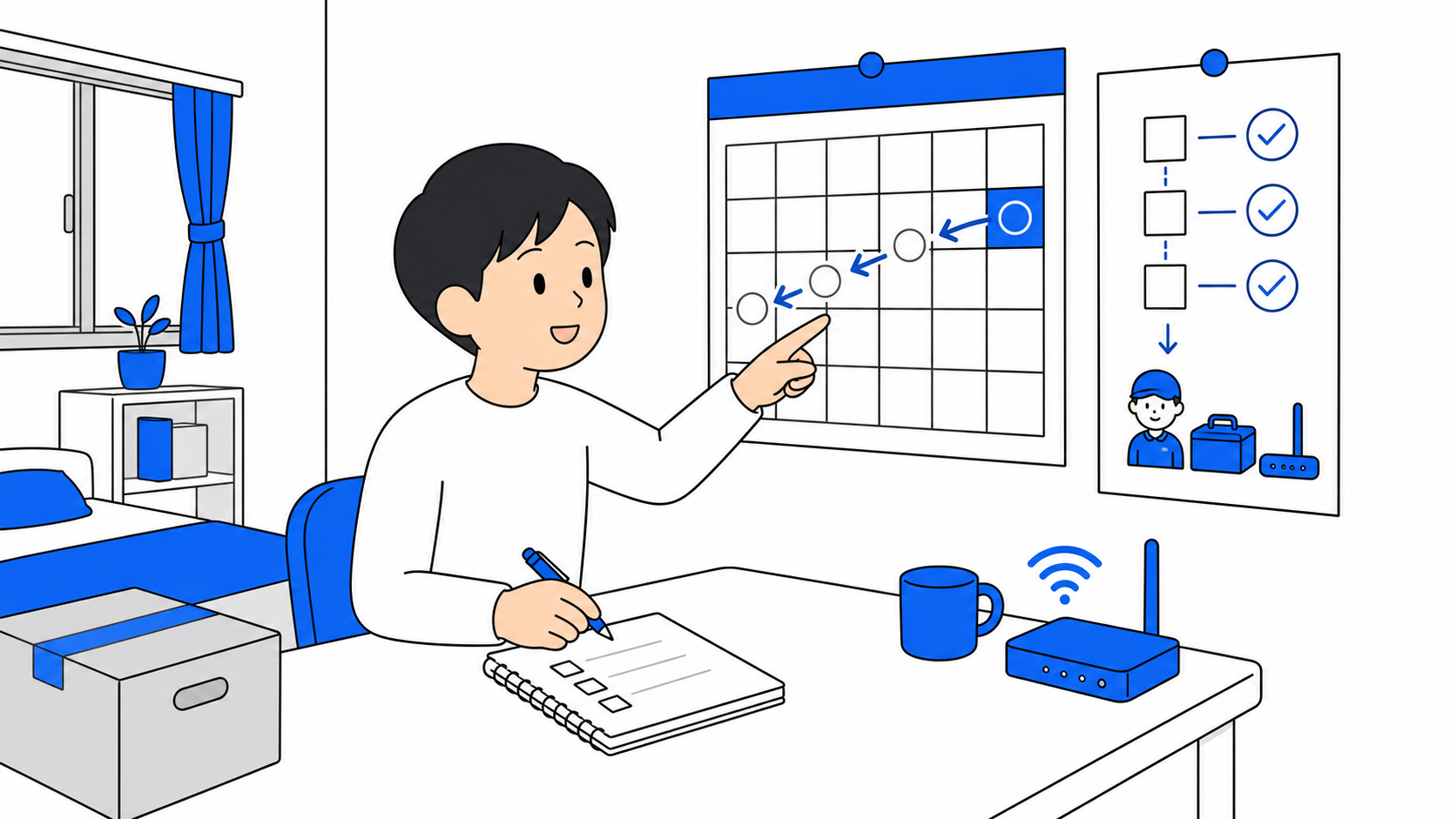 開通までの空白期間をモバイルWi-Fiでつなぐイメージ