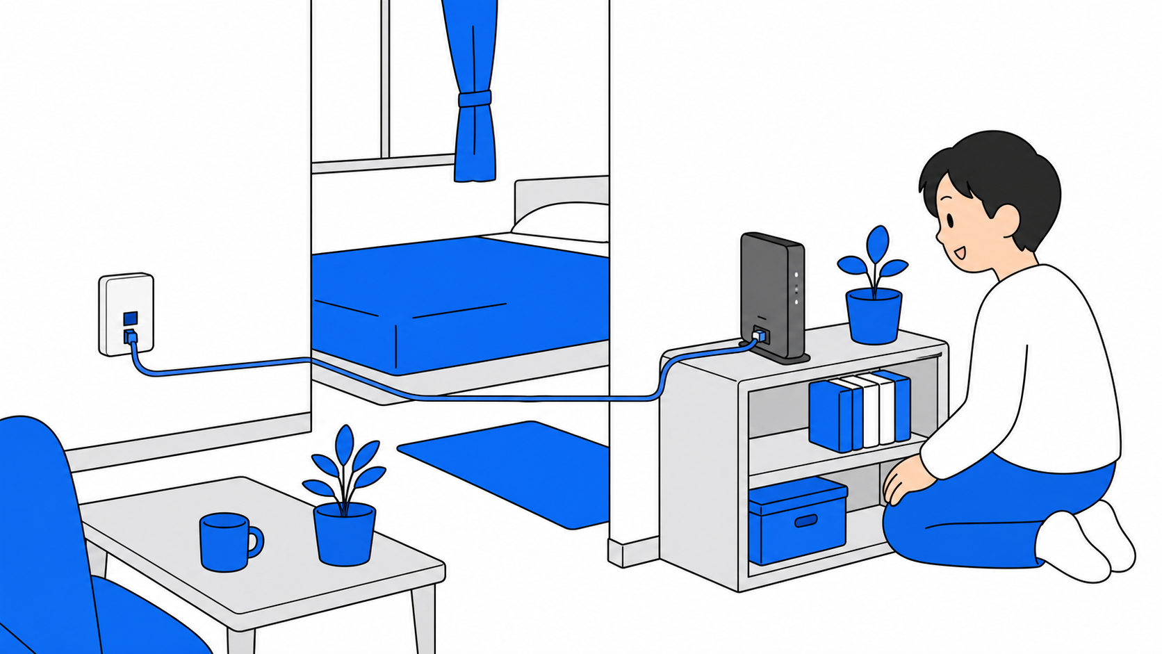 一人暮らしの部屋でドコモ光の申し込みを検討しているイメージ