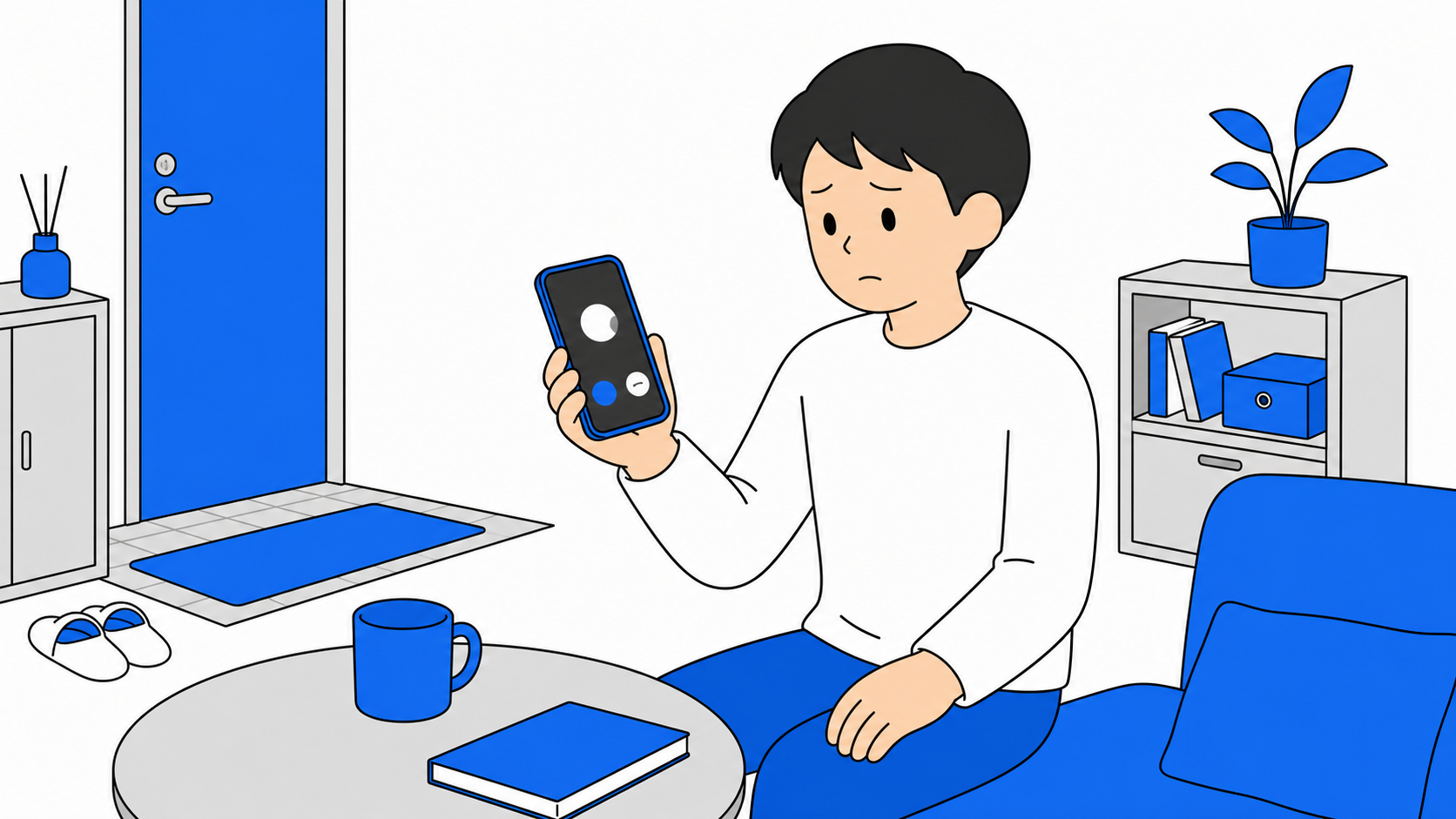 知らない番号からの電話に警戒する人のイラスト