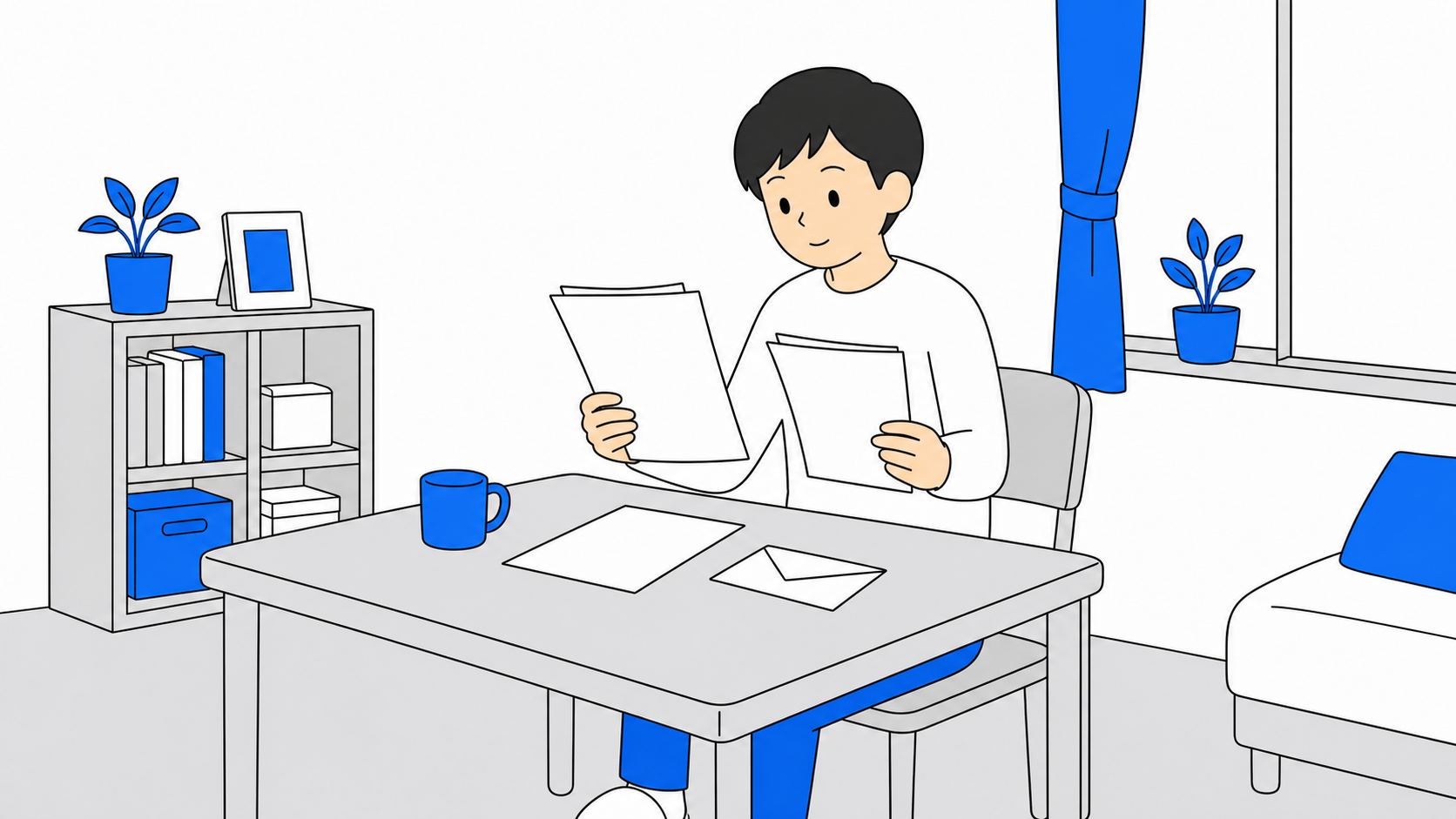 初期契約解除の書類を確認する人のイラスト