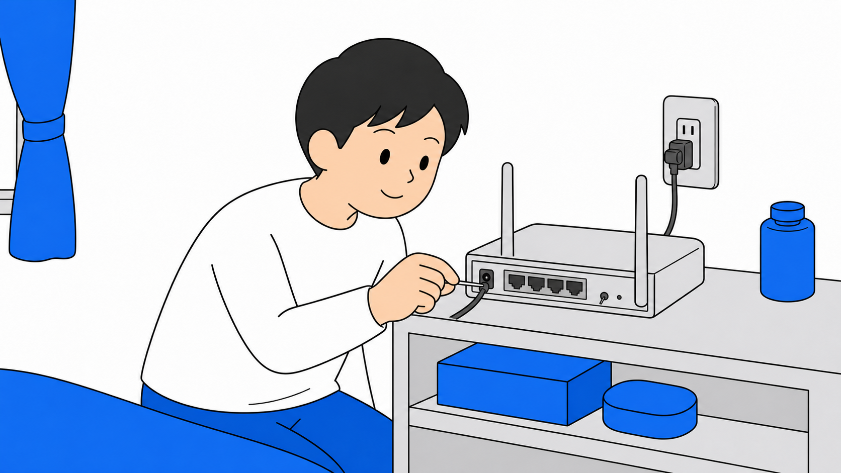 ルーターのリセットボタンを押して初期化するイラスト