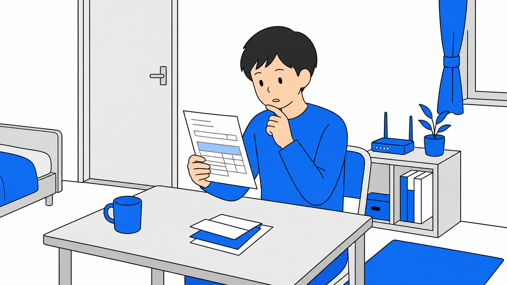 明細を見て不要なオプションに気づく一人暮らしのイラスト
