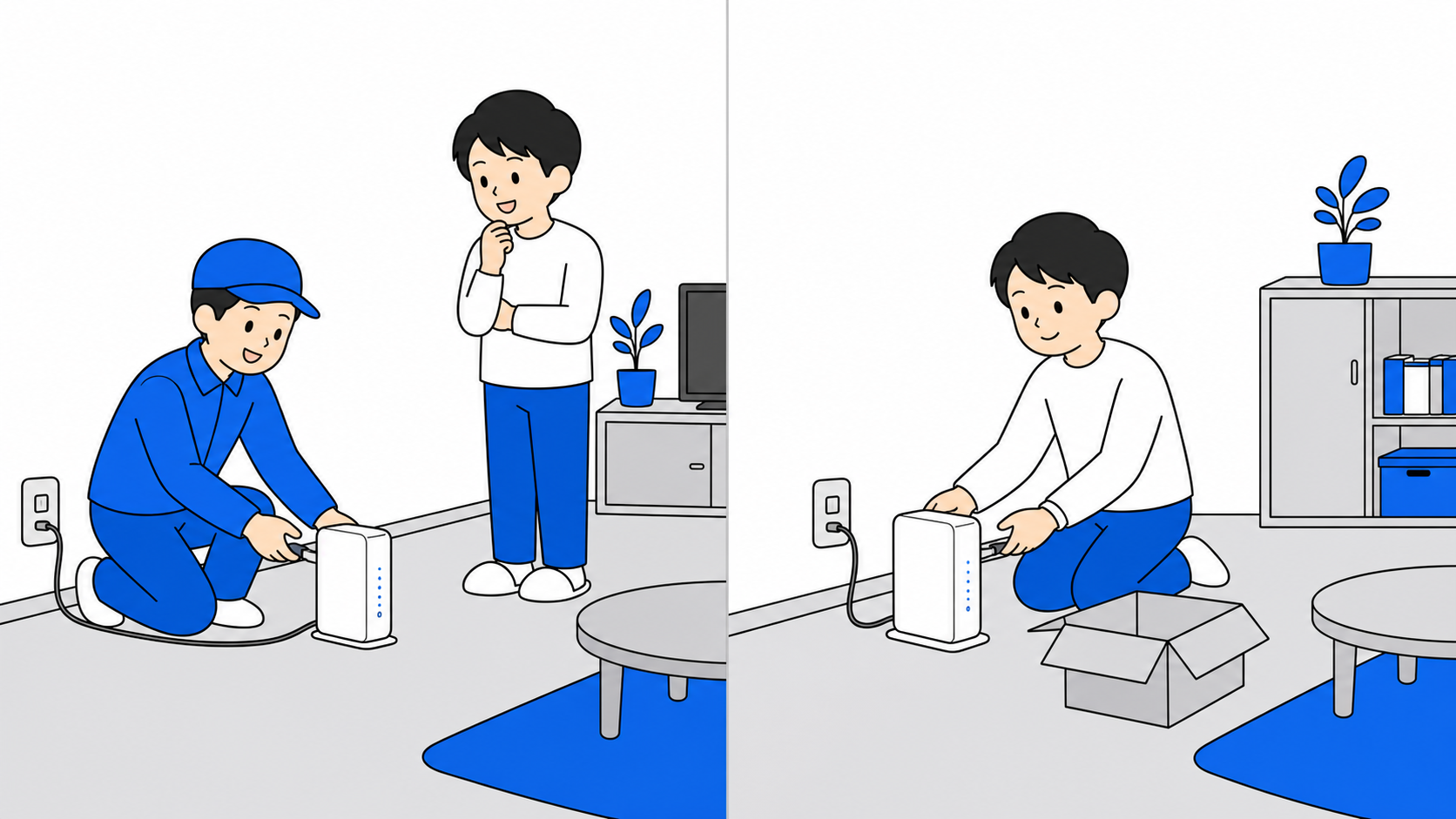 派遣工事と無派遣工事の違いを比べるイラスト