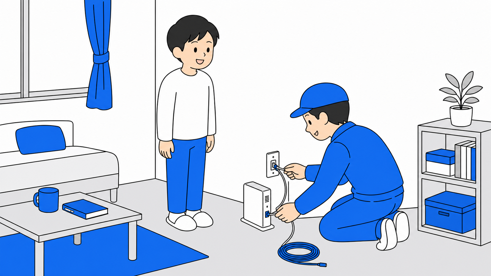 光回線の工事に立ち会うイメージのイラスト