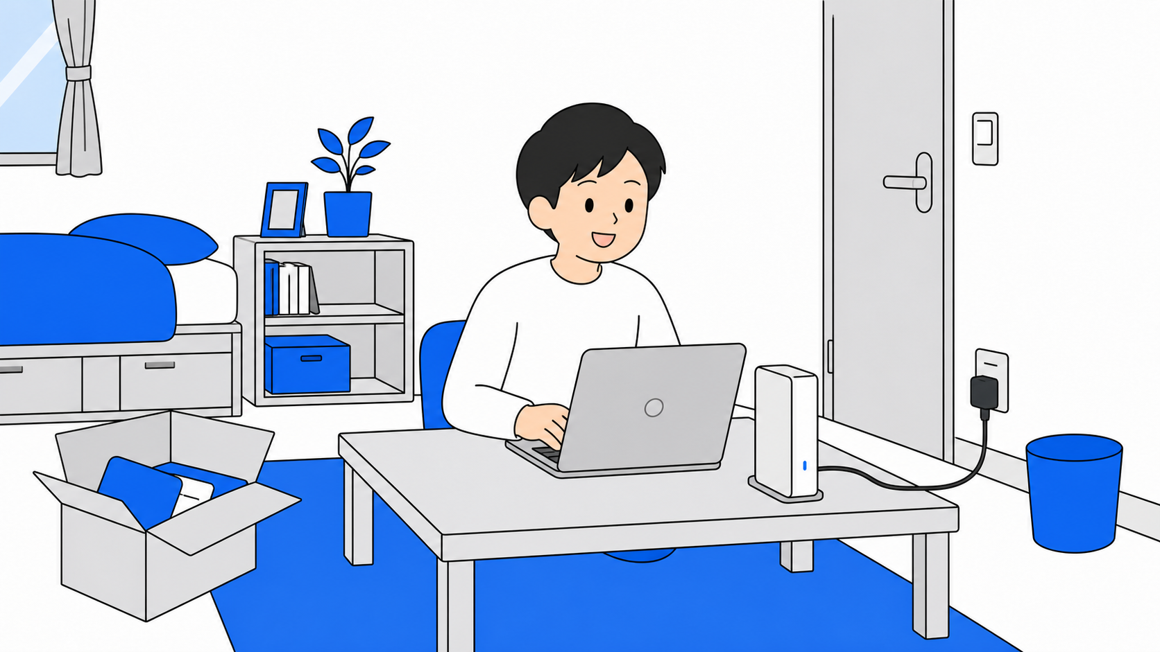 すぐ使いたい・工事できない人にホームルーターが向いているイラスト
