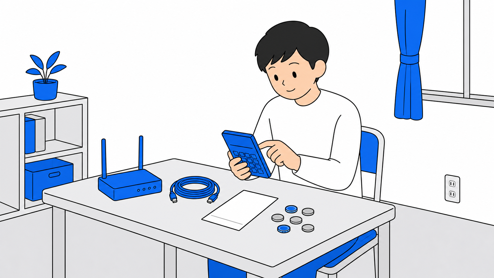 ネットの初期費用の内訳を電卓で計算するイラスト
