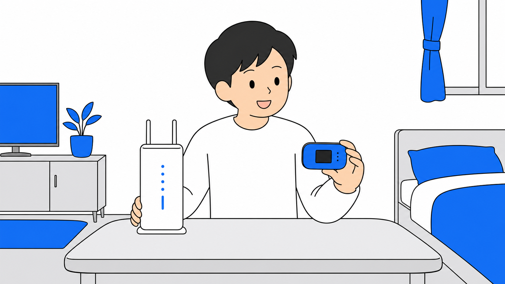 ホームルーターとポケット型Wi-Fiの端末を比べるイラスト