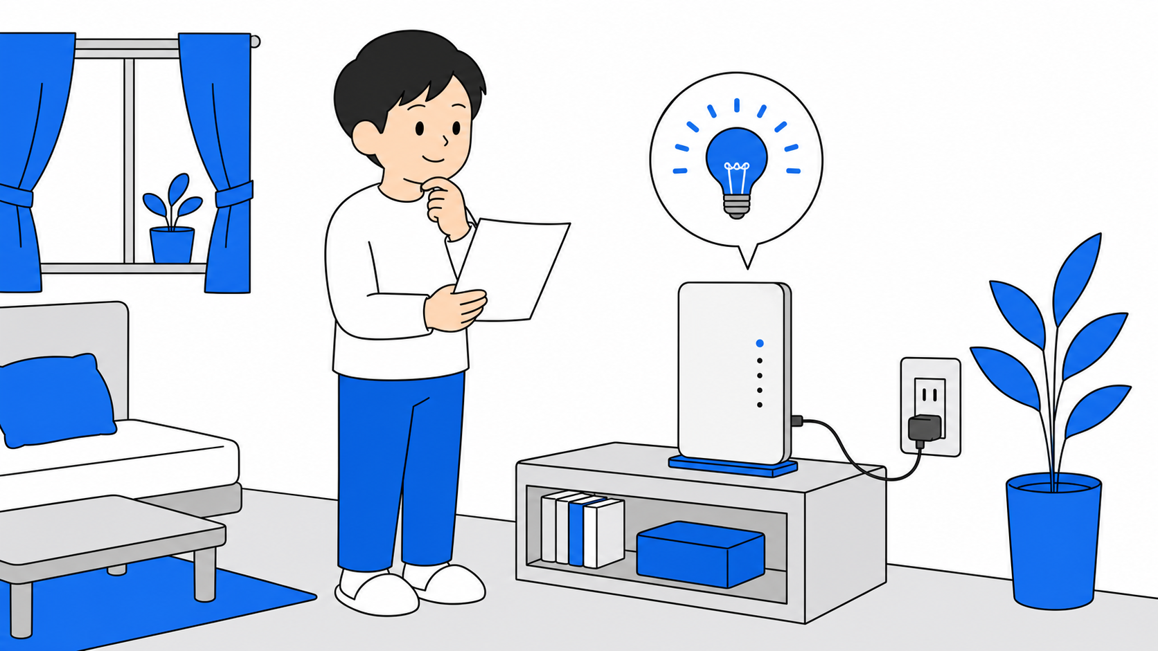 コンセントに挿さったホームルーターと電気代のイメージイラスト