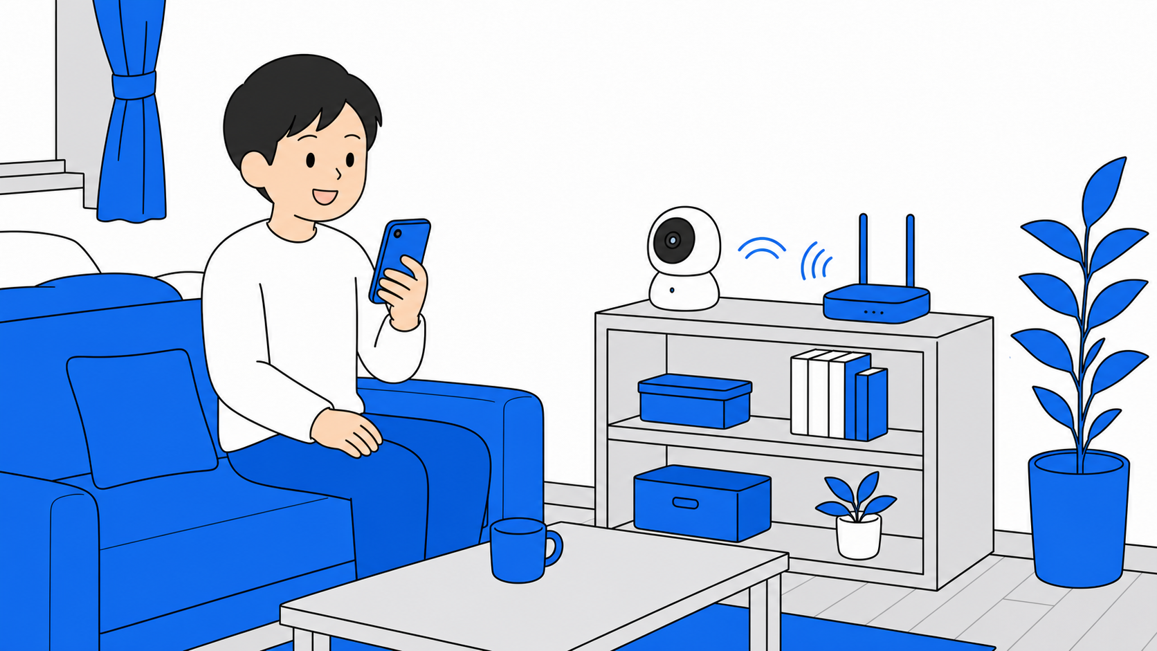 見守りカメラとネット回線を併用するイメージ