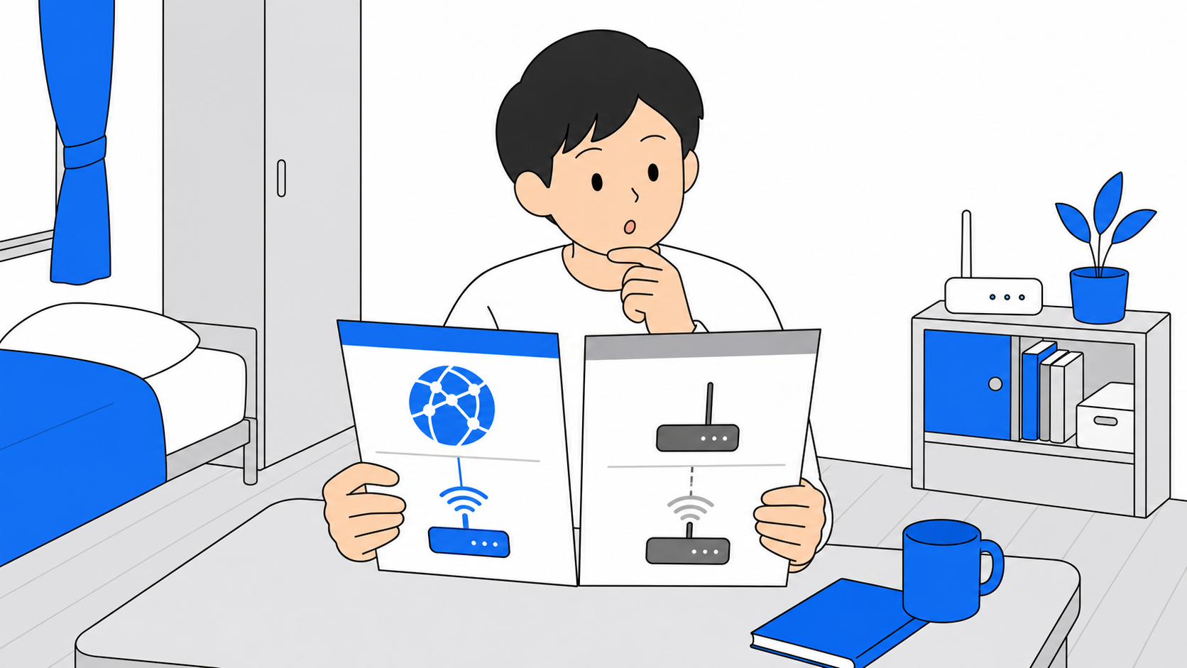IPv6対応と書かれた光回線のパンフレットを見比べる人のイメージ