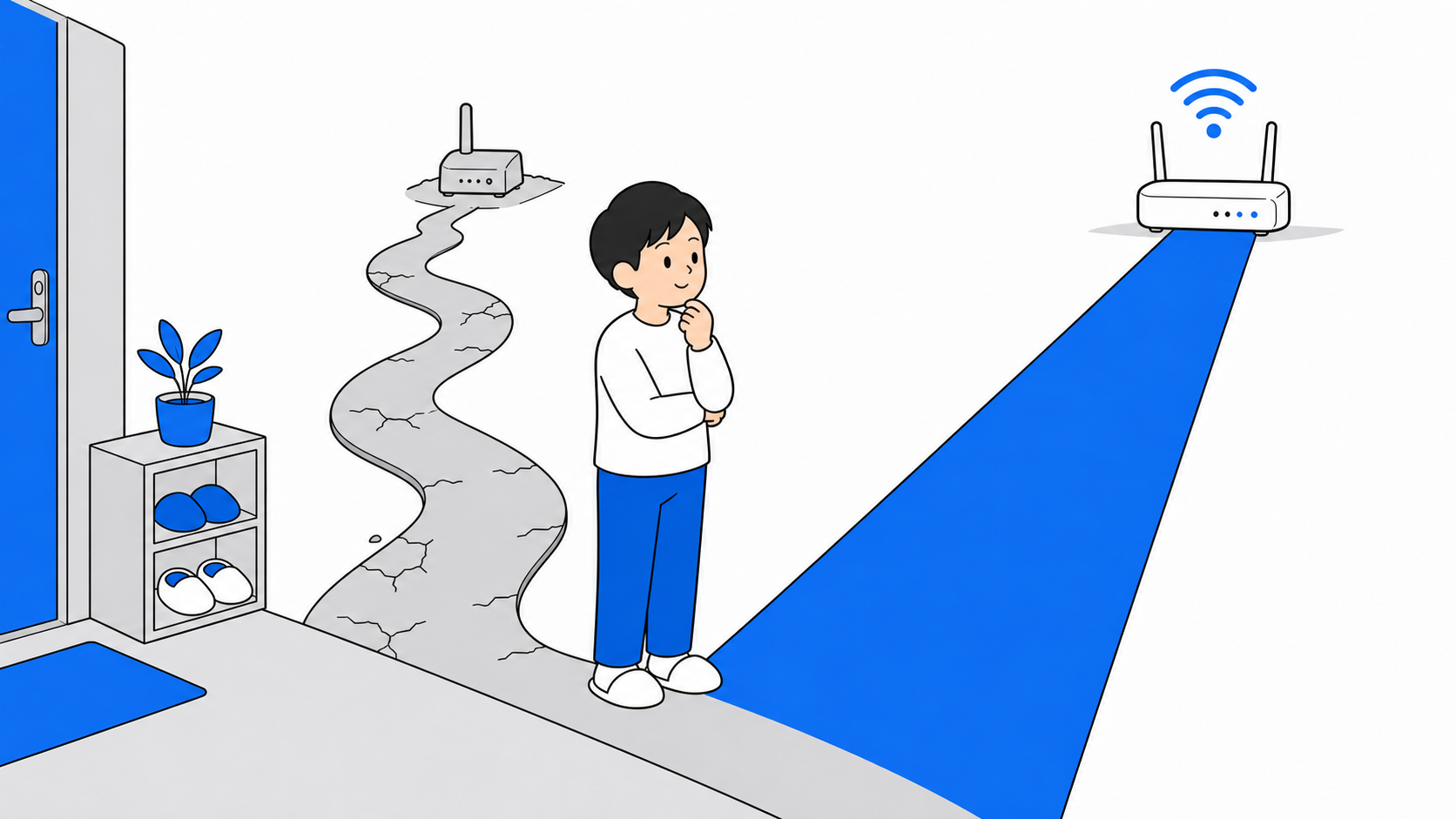 古い道路と新しい道路を対比したインターネット接続のイラスト