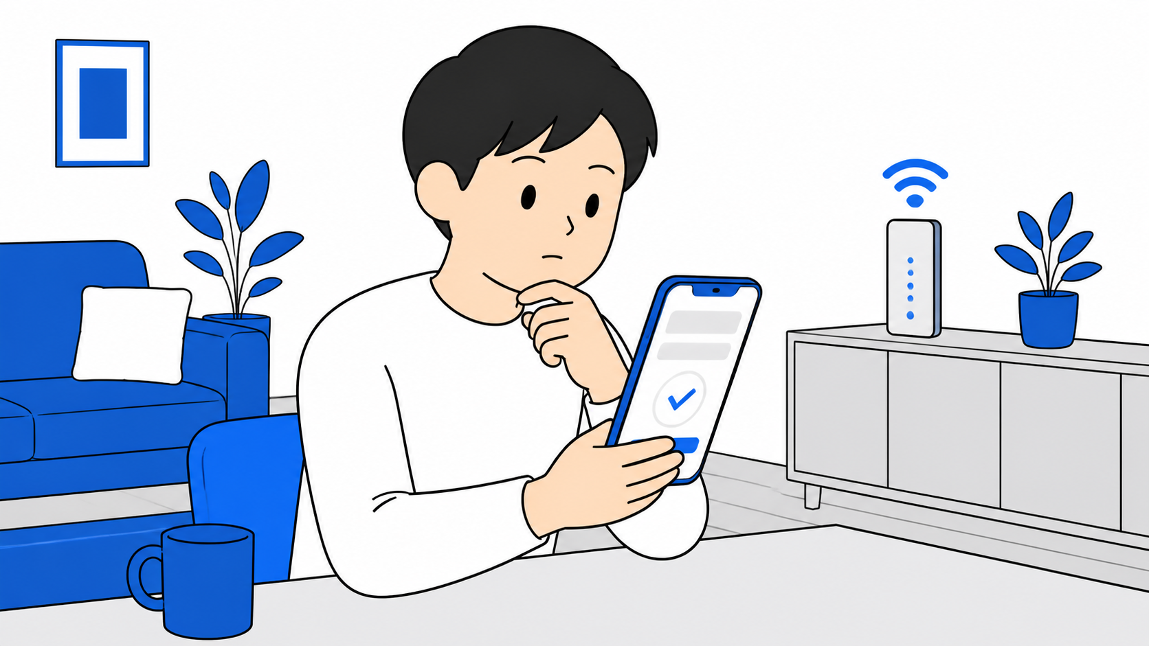 実家に戻るときのネット回線の選択肢を確認するイメージ