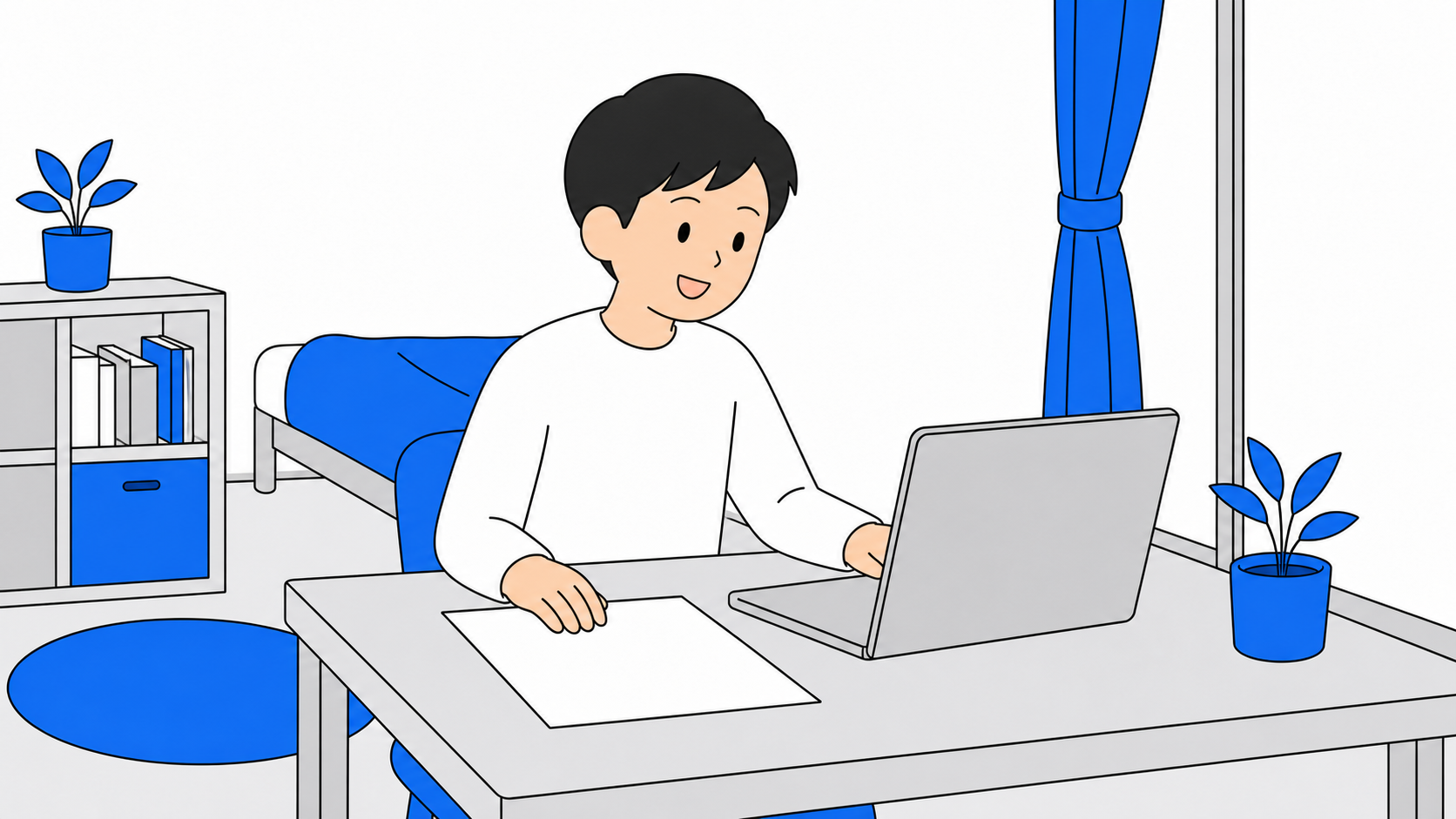 店頭の見積もりを家でネットと比較している人のイラスト