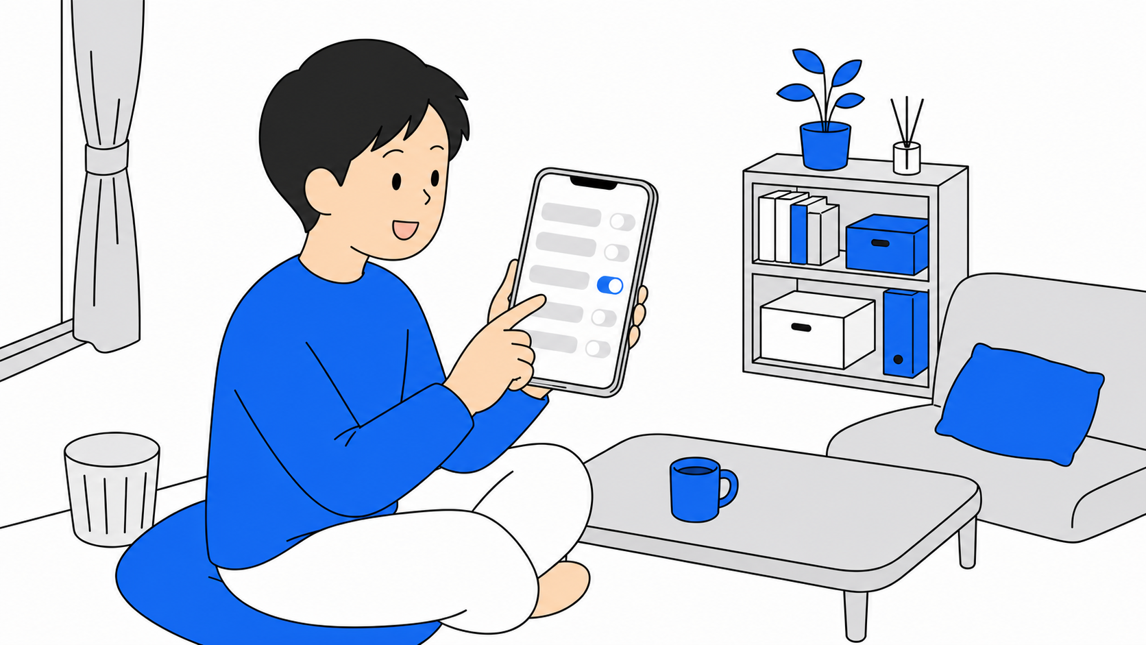 スマホの設定画面でテザリングをオンにするイラスト