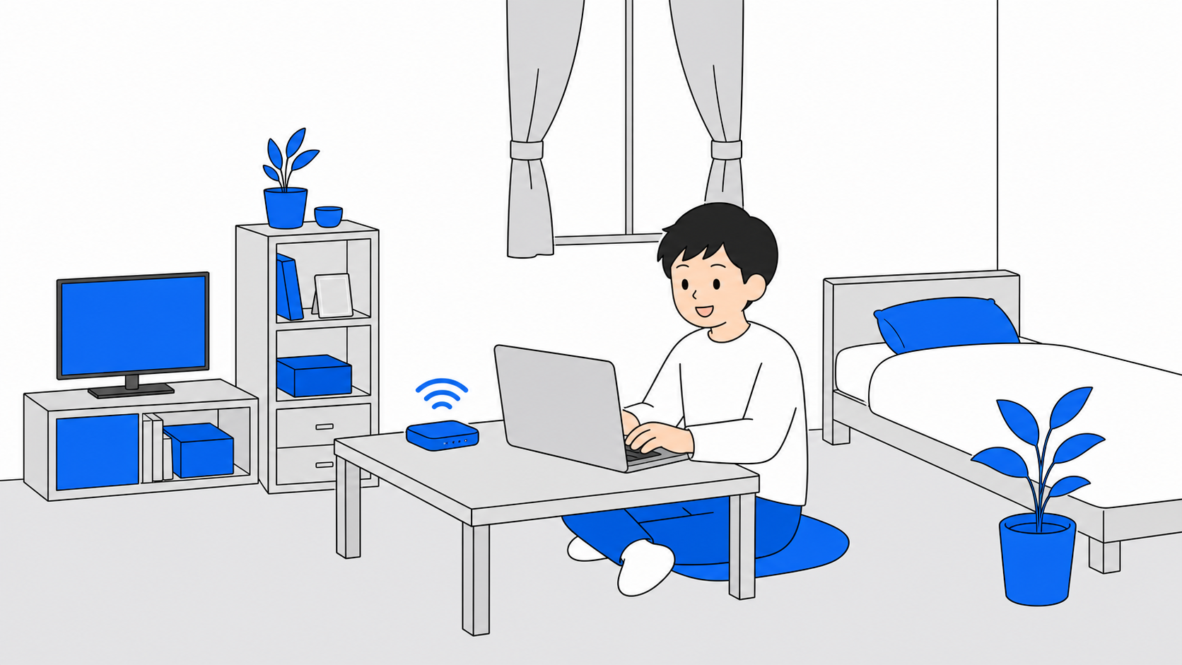 マンスリーマンションの部屋でレンタルWi-Fiを使うイメージ
