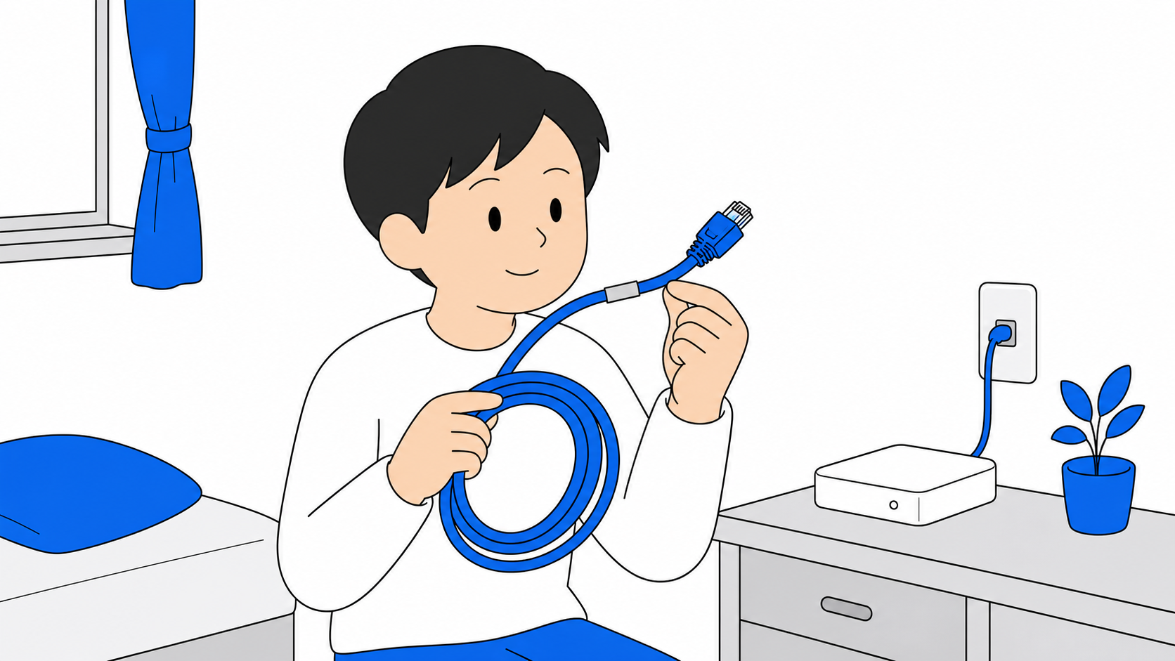 LANケーブルのカテゴリ表記を確認する人のイラスト