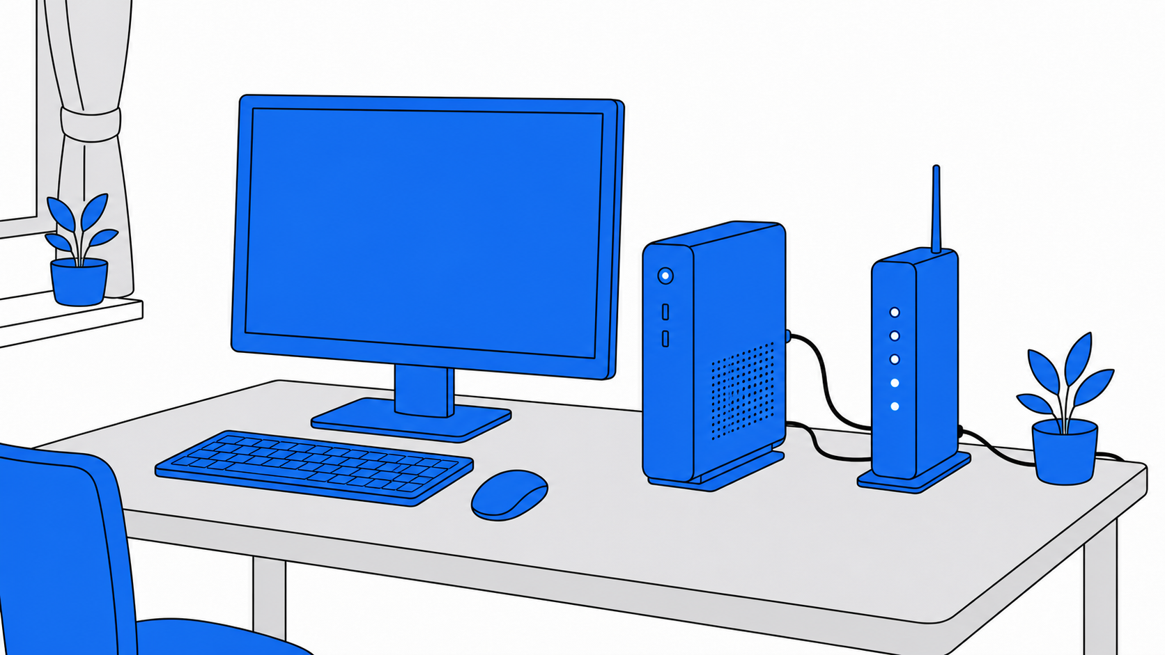 配信用のPCと光回線ルーターを並べたイメージ
