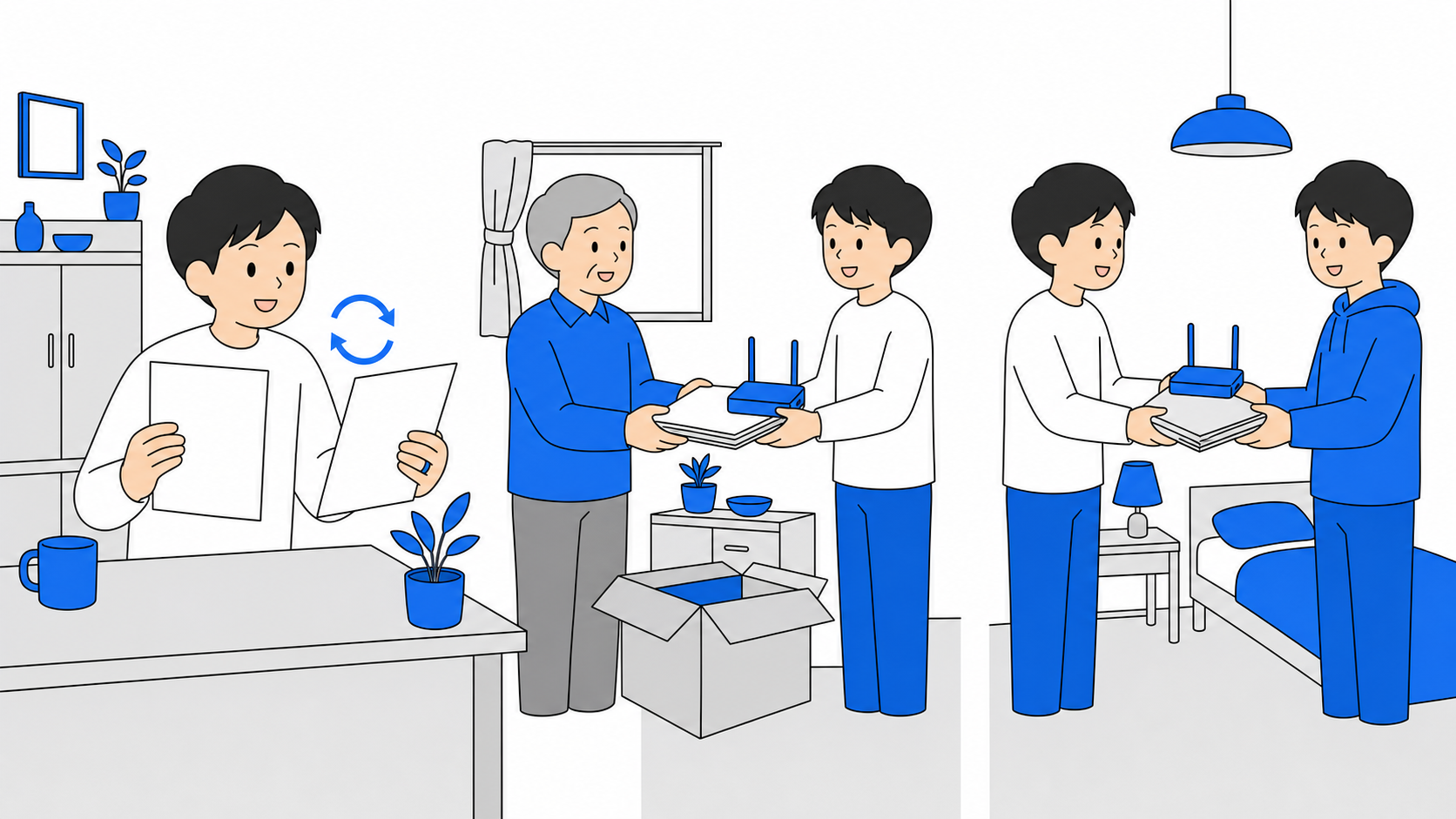 名義変更の3つの種類を整理したイラスト