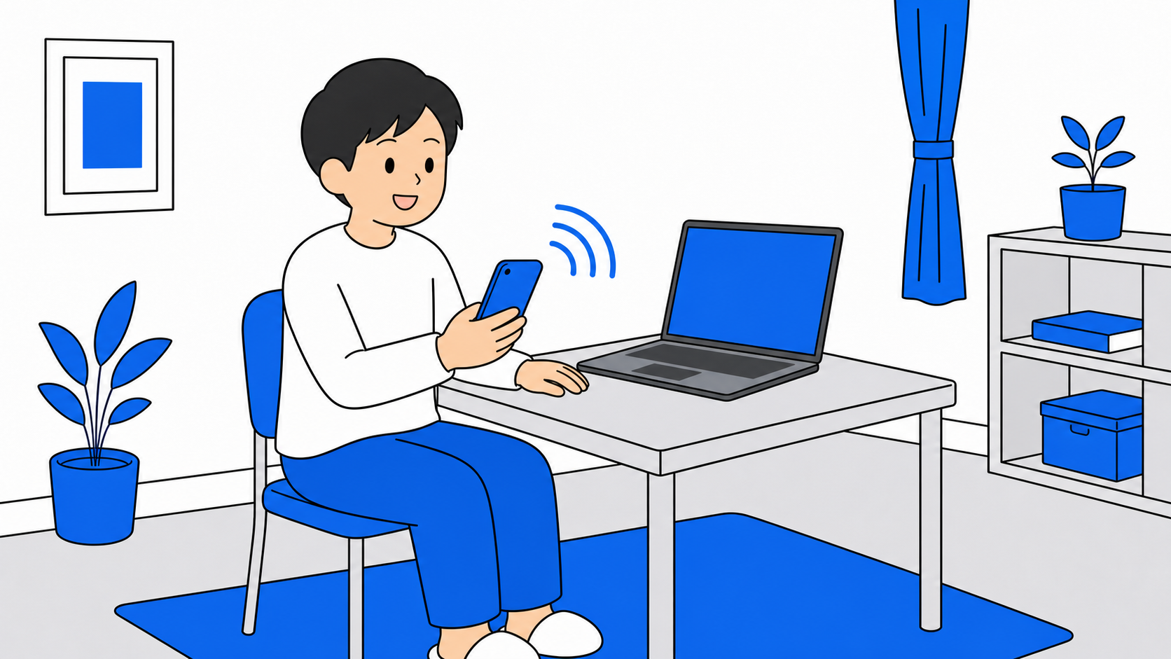 スマホのテザリング機能を使ってパソコンをネットに繋いでいるイメージ