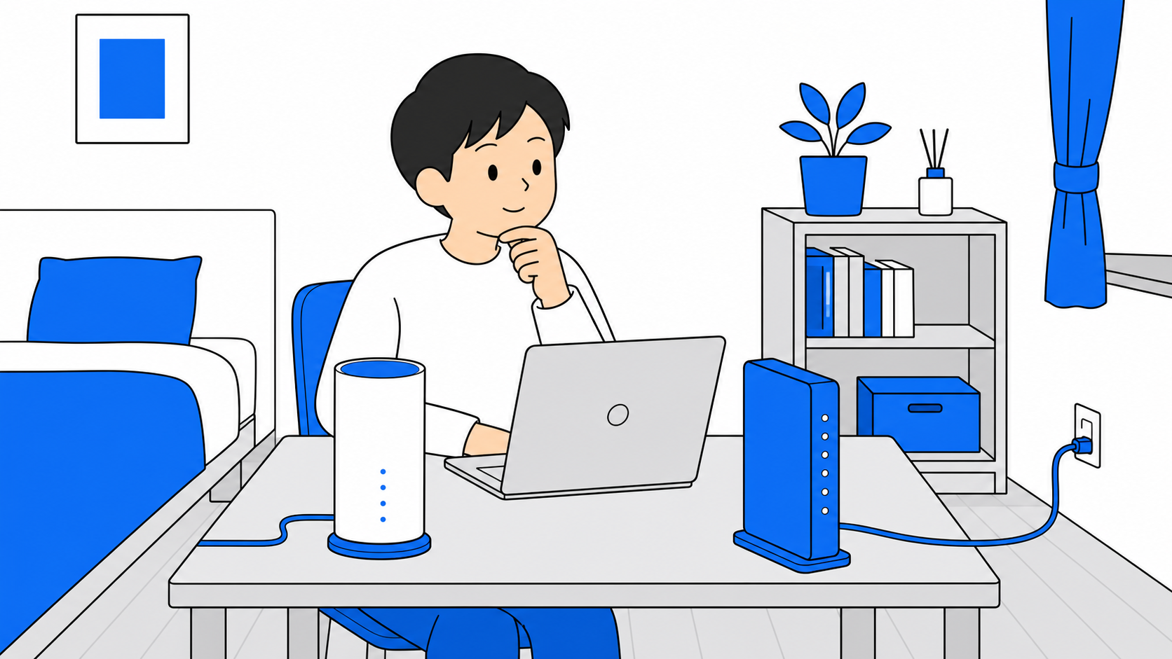 一人暮らしの部屋でNURO光とソフトバンク光を検討するイメージ