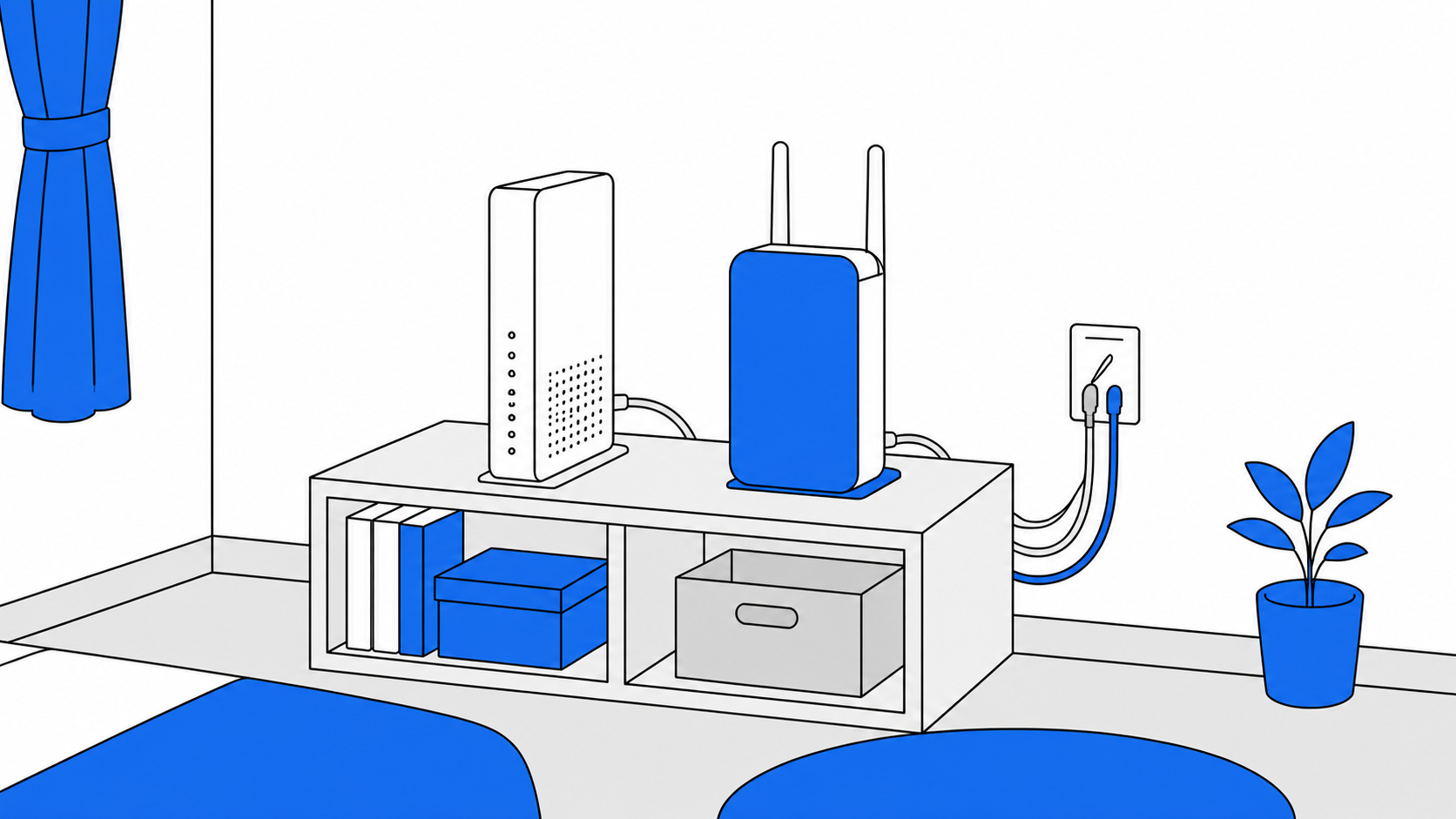 ONUとルーターが並んでいる部屋のイラスト