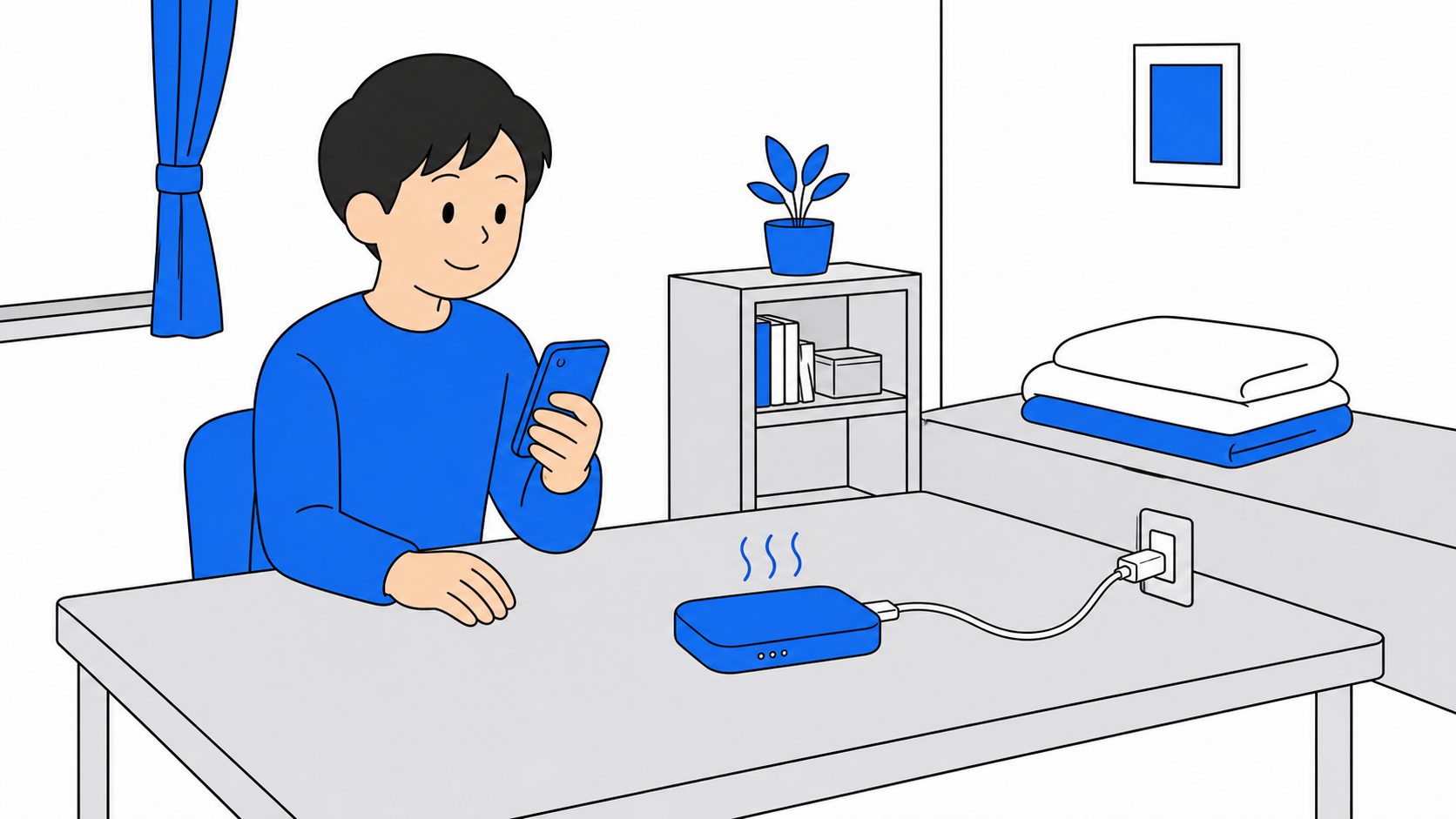 充電しながら使うポケットWi-Fiと注意点のイラスト