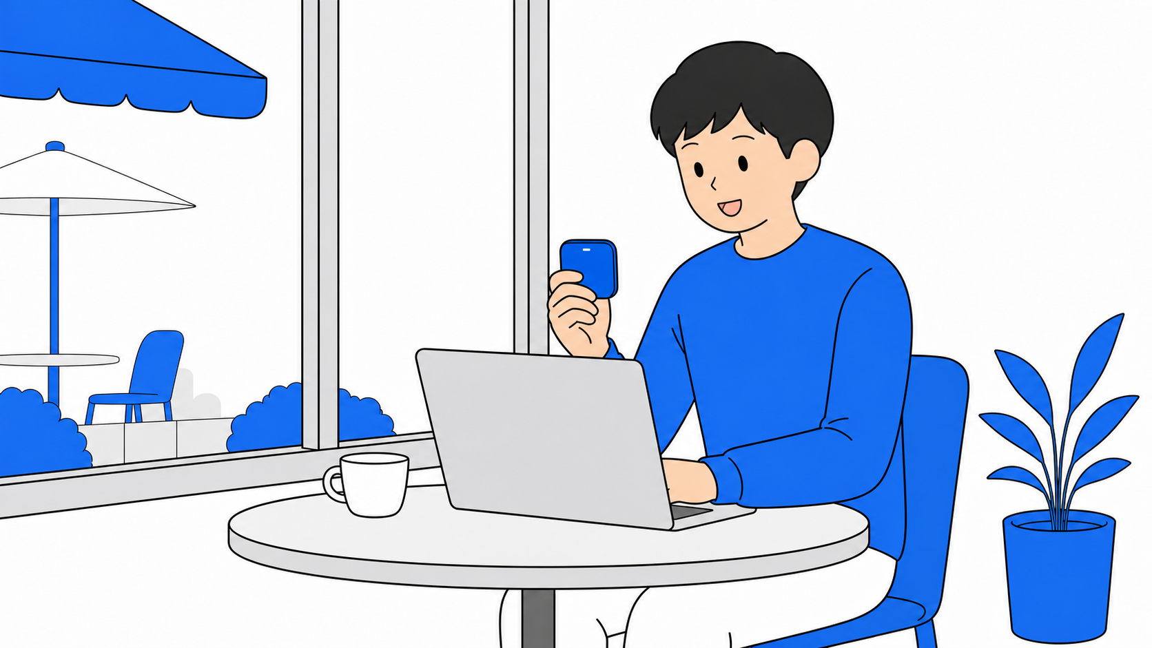 短期レンタルのWi-Fiで外出先でも作業するイメージ