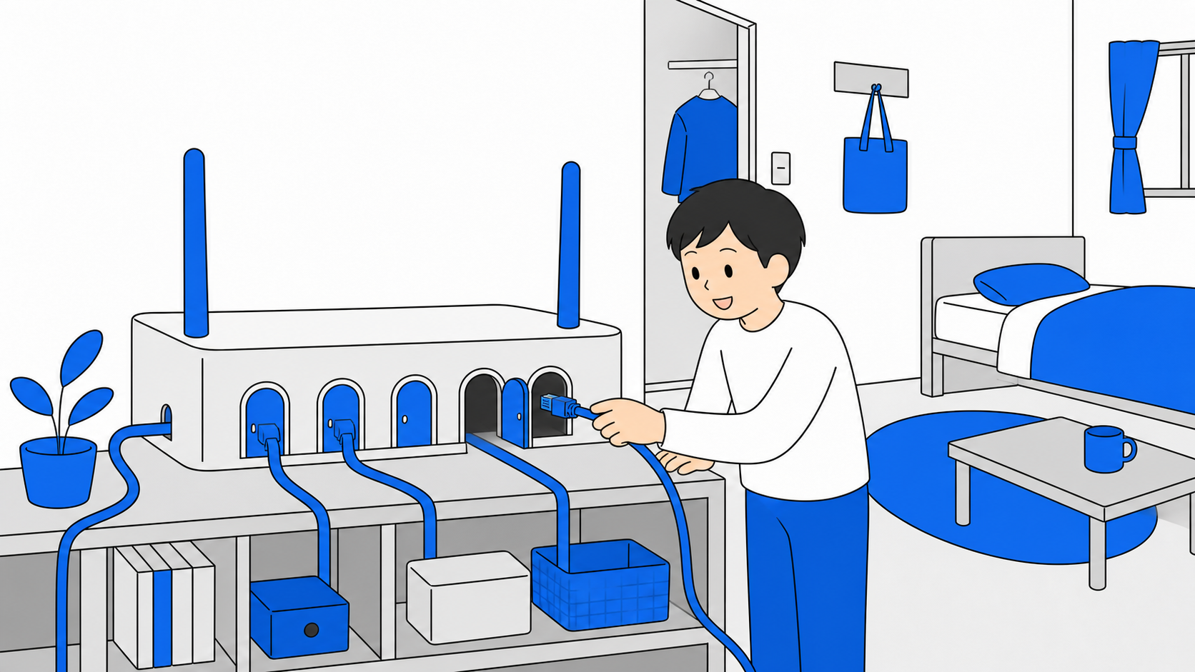 ルーターのポートという出入り口をあらわすイメージのイラスト