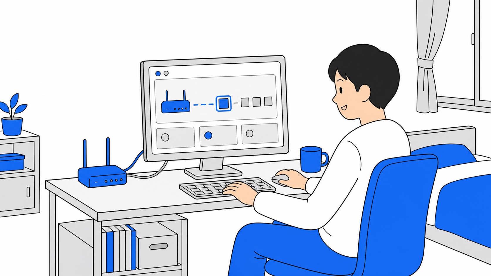 ルーターの設定画面でポートを開放するイメージのイラスト