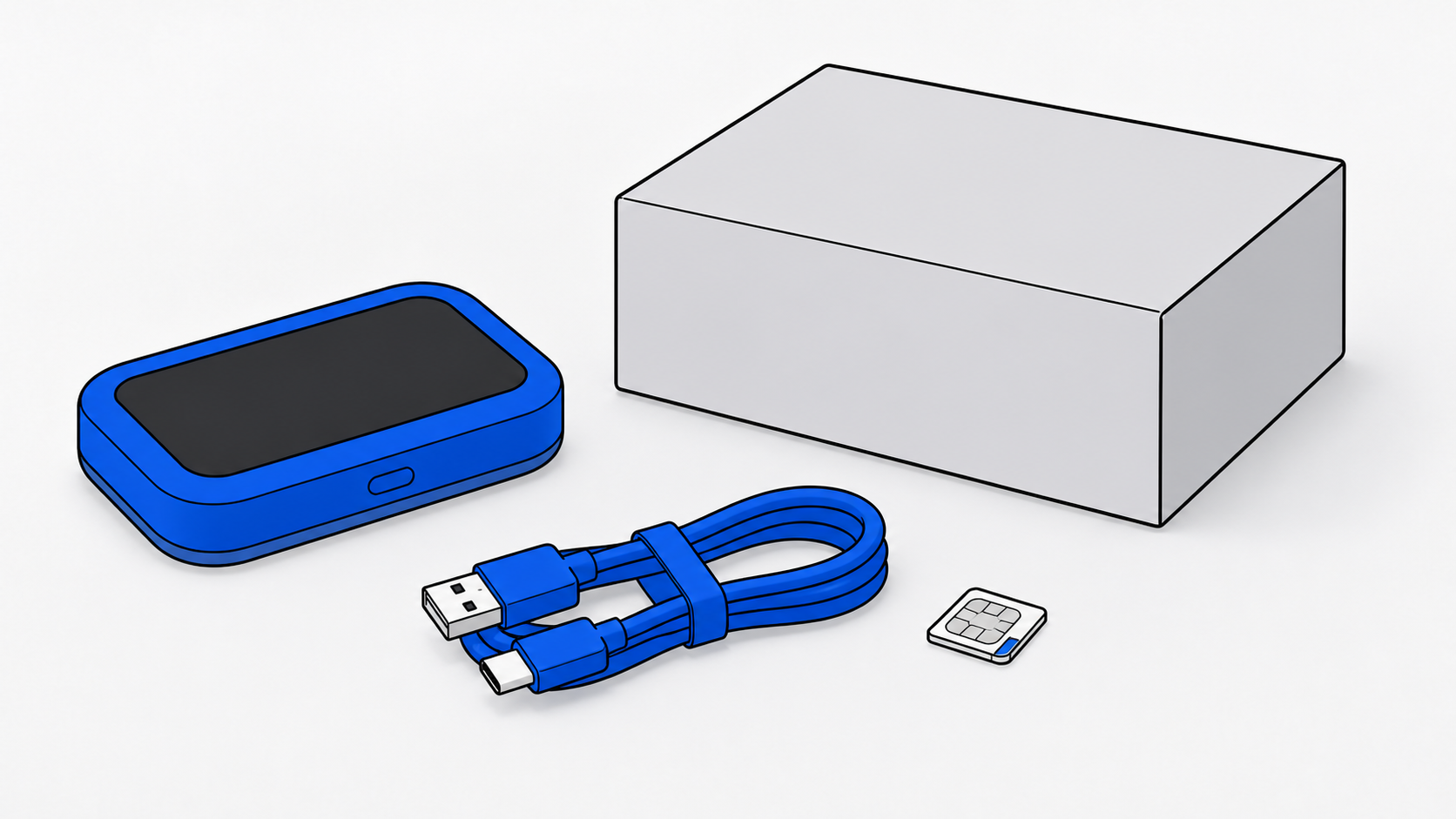 レンタルWi-Fiの返却で見落としやすい充電器やSIMカードなどの付属品を並べたイメージ