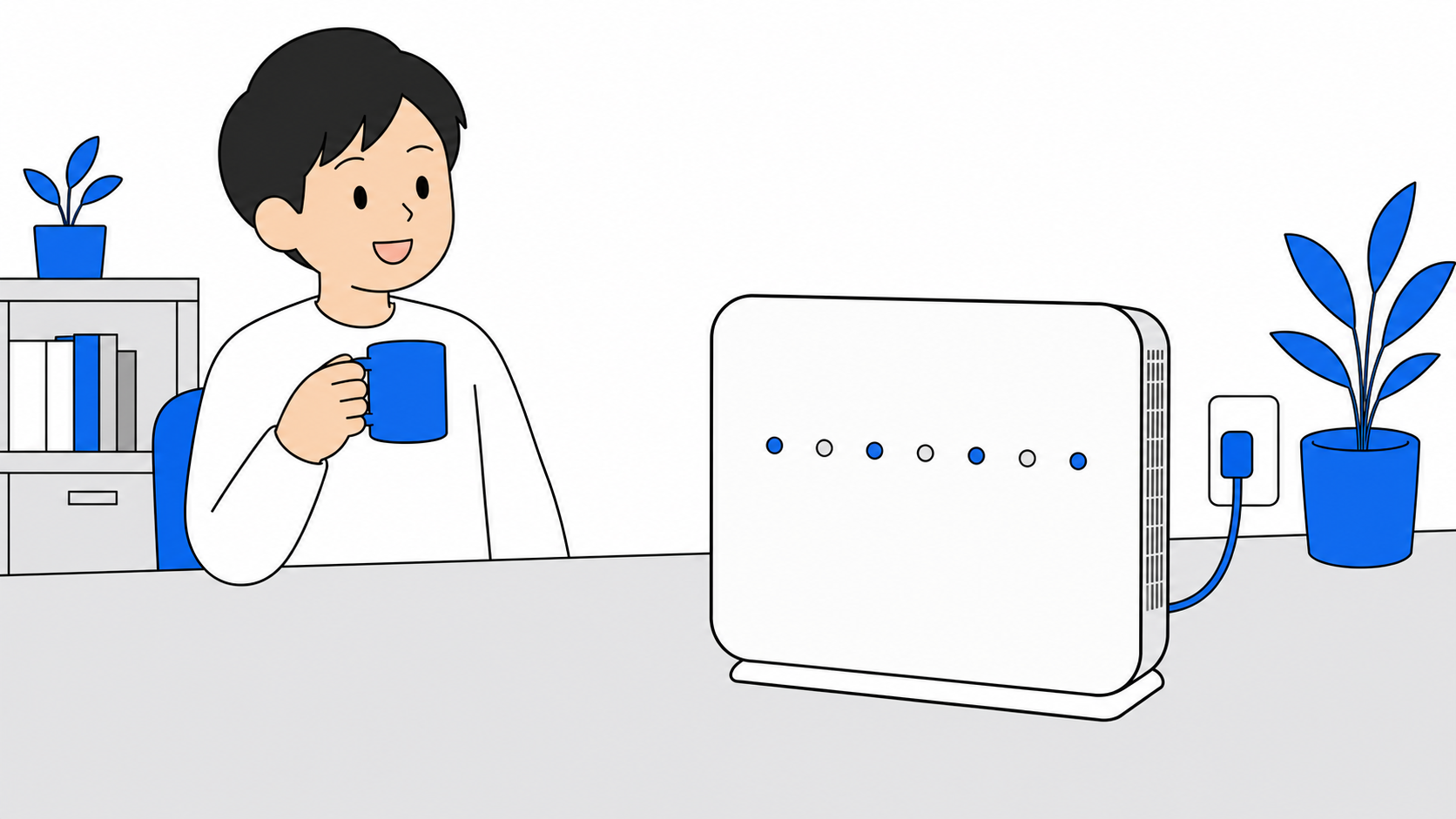 ルーター本体のランプが並んでいるイメージのイラスト