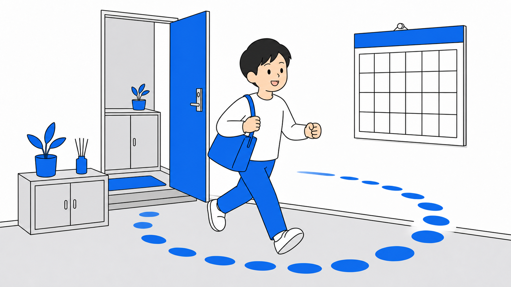 カレンダーと自由に動けるイメージのイラスト