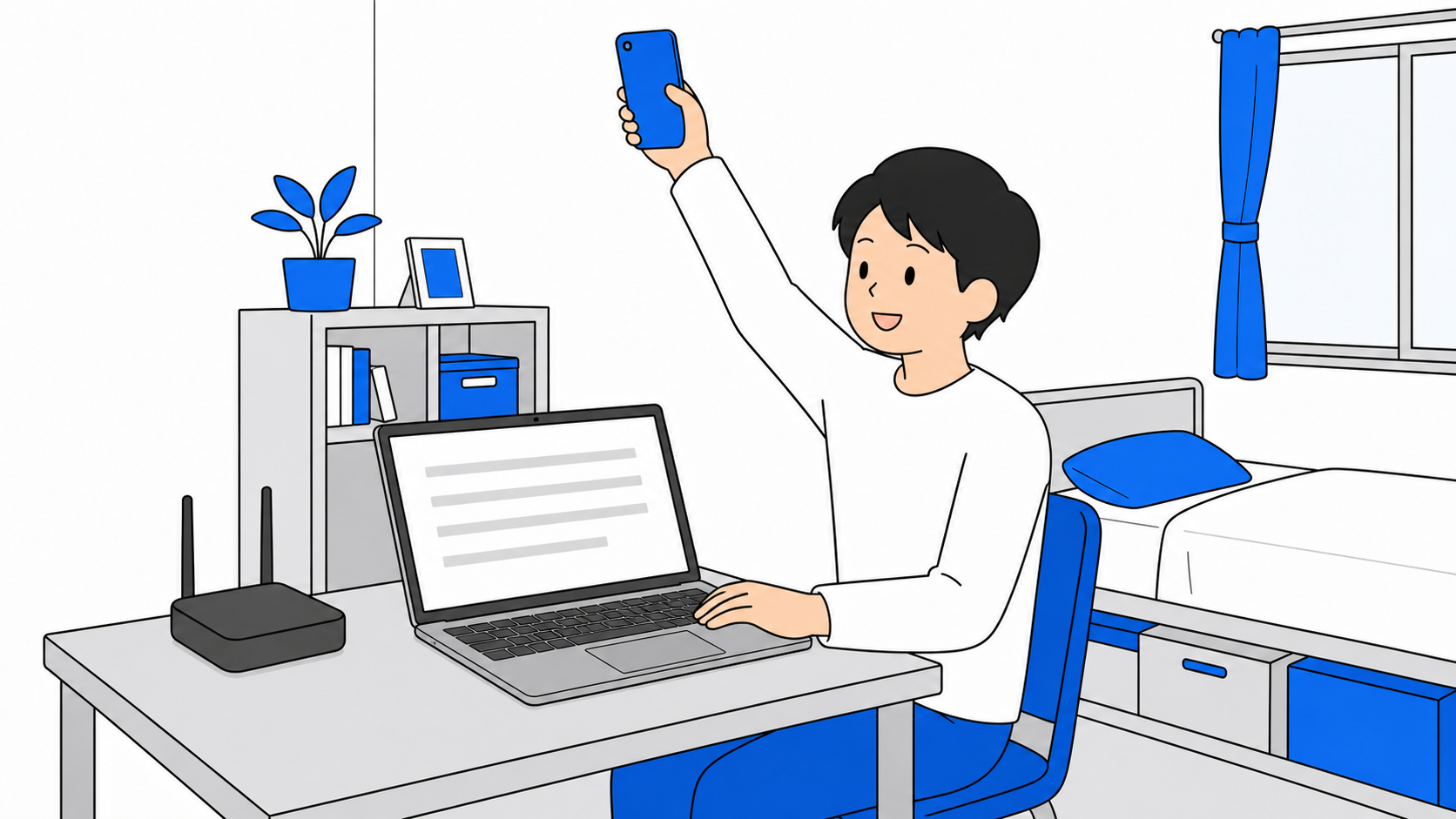 復旧を待つあいだスマホのテザリングでしのいでいる様子