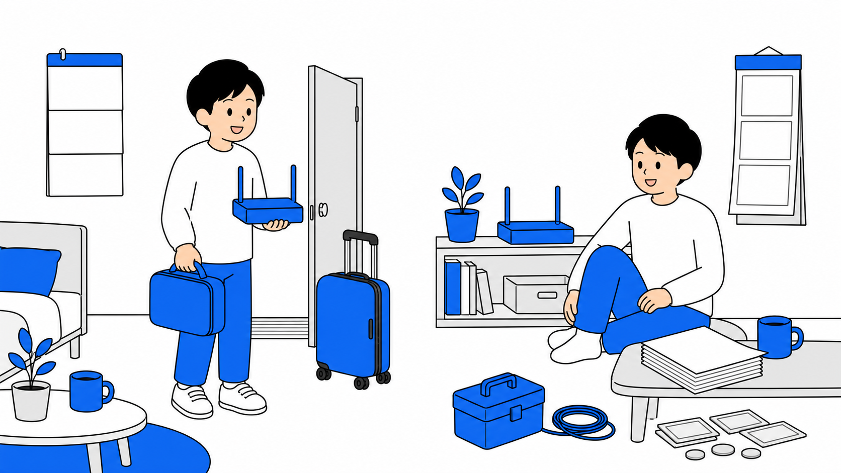 レンタルと契約を比べた図（短期・縛りなし と 長期・初期費用）
