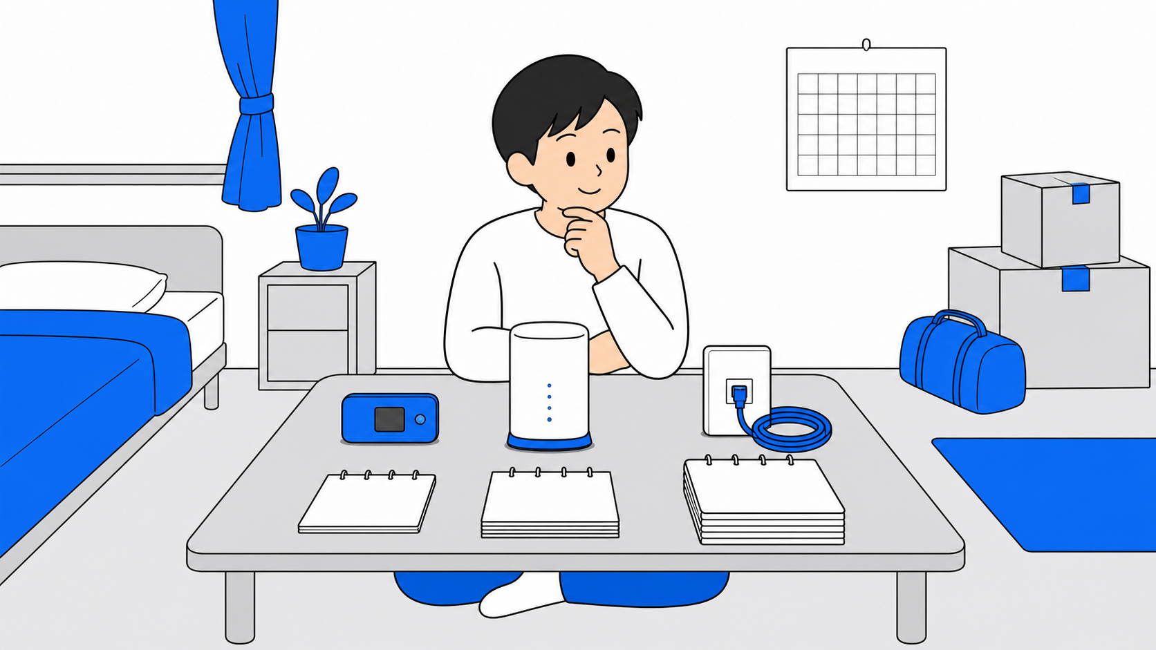 単身赴任の期間に合わせてネット回線を選ぶイラスト