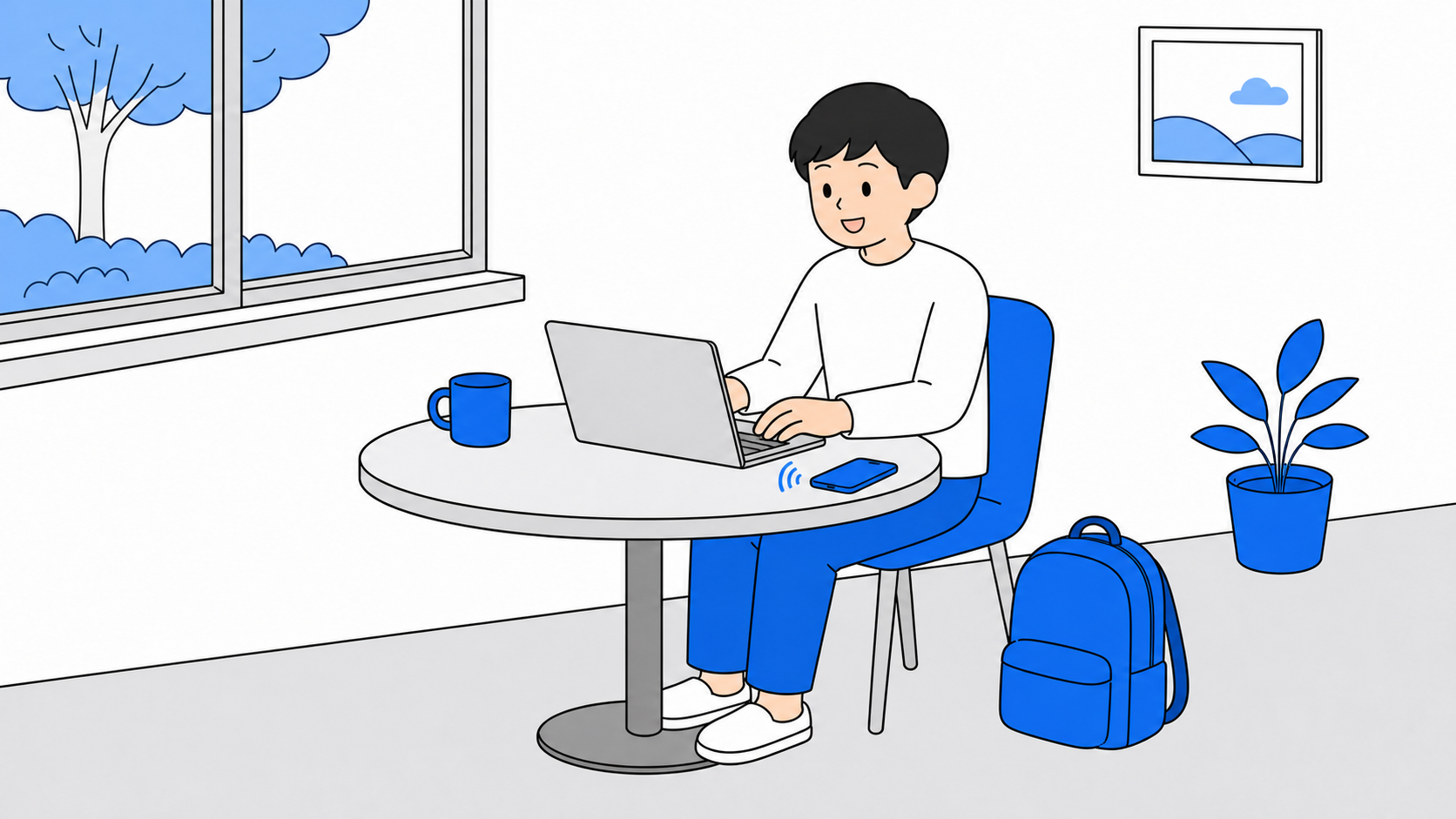 テザリングで足りる人(外出先でたまにPCを使う軽い使い方)のイラスト