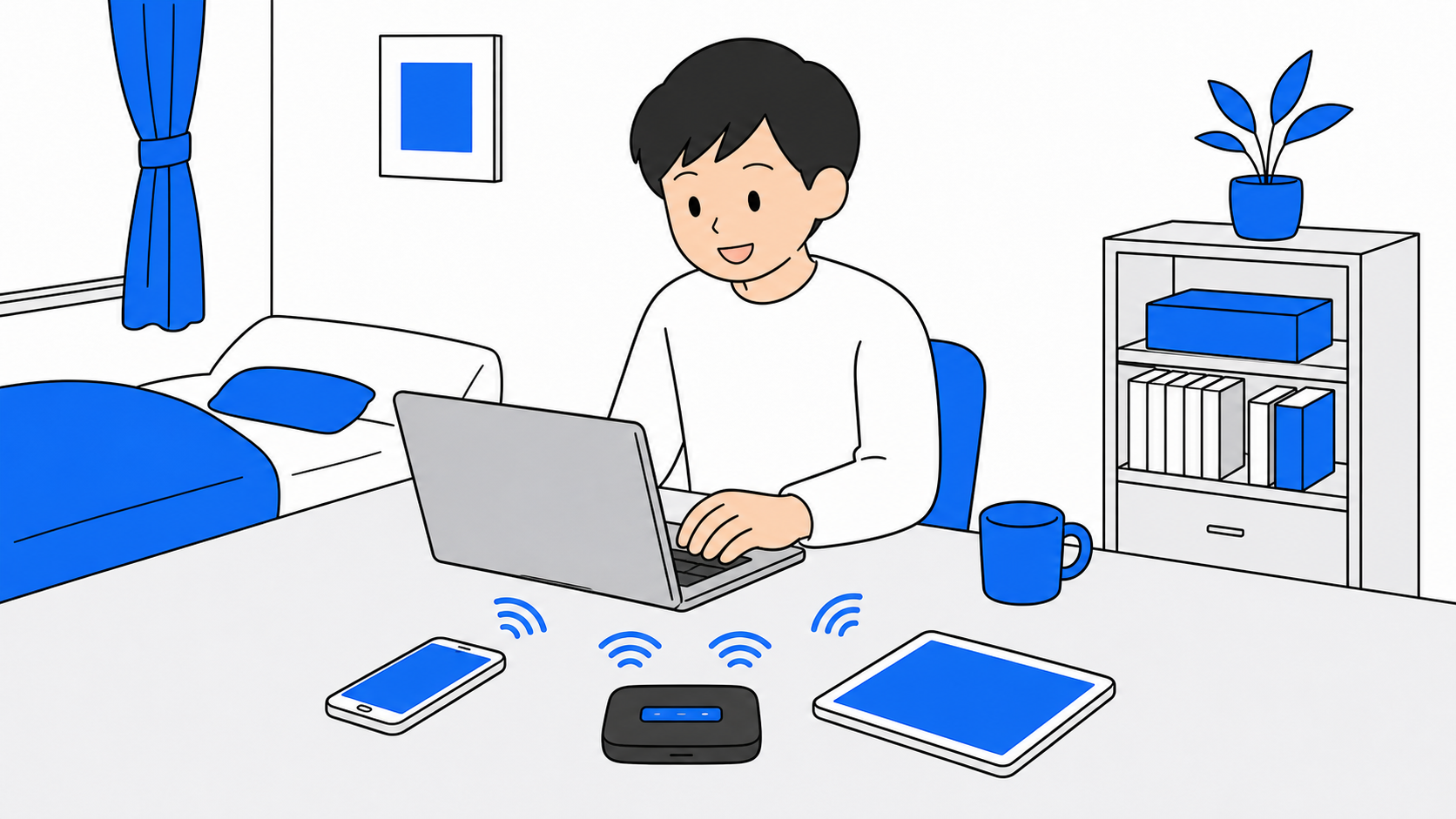 ポケット型Wi-Fiが得な人(毎日たくさん使う・複数端末をつなぐ)のイラスト