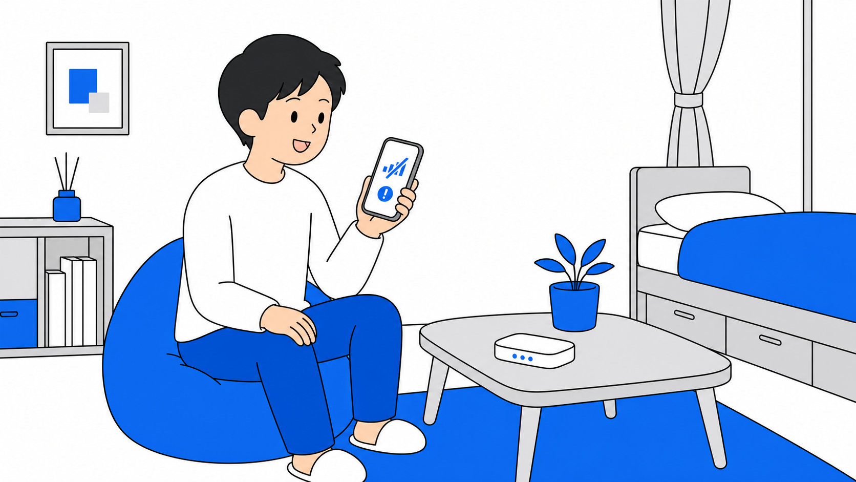 モバイル回線で障害情報を調べる人のイラスト
