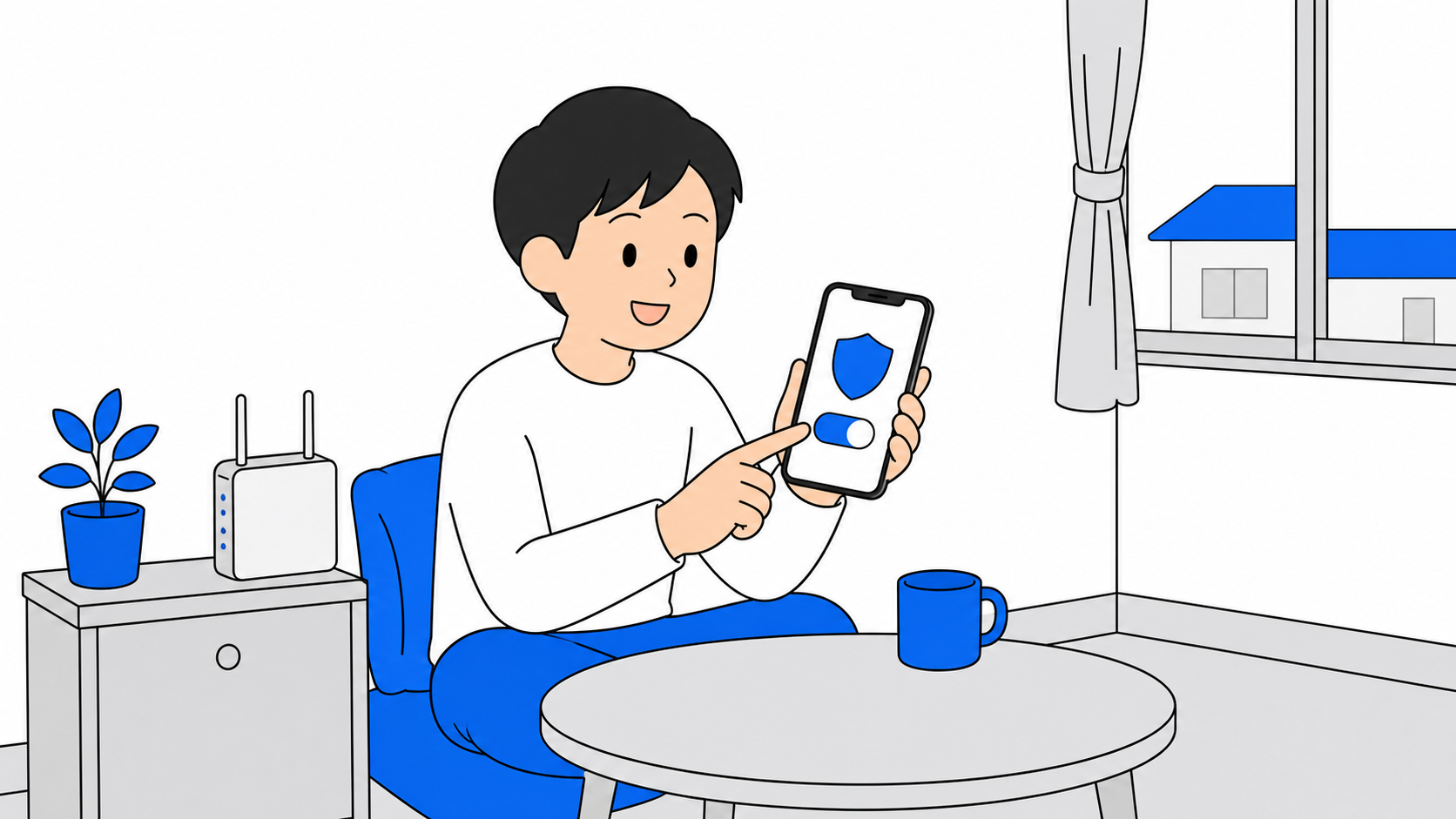 スマホでVPNアプリをオンにするイメージのイラスト