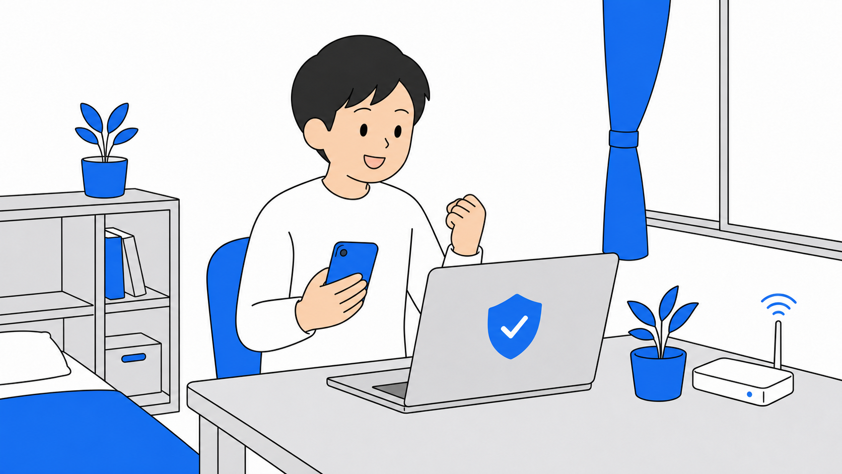 新しいパスワードを設定して安心している人のイラスト