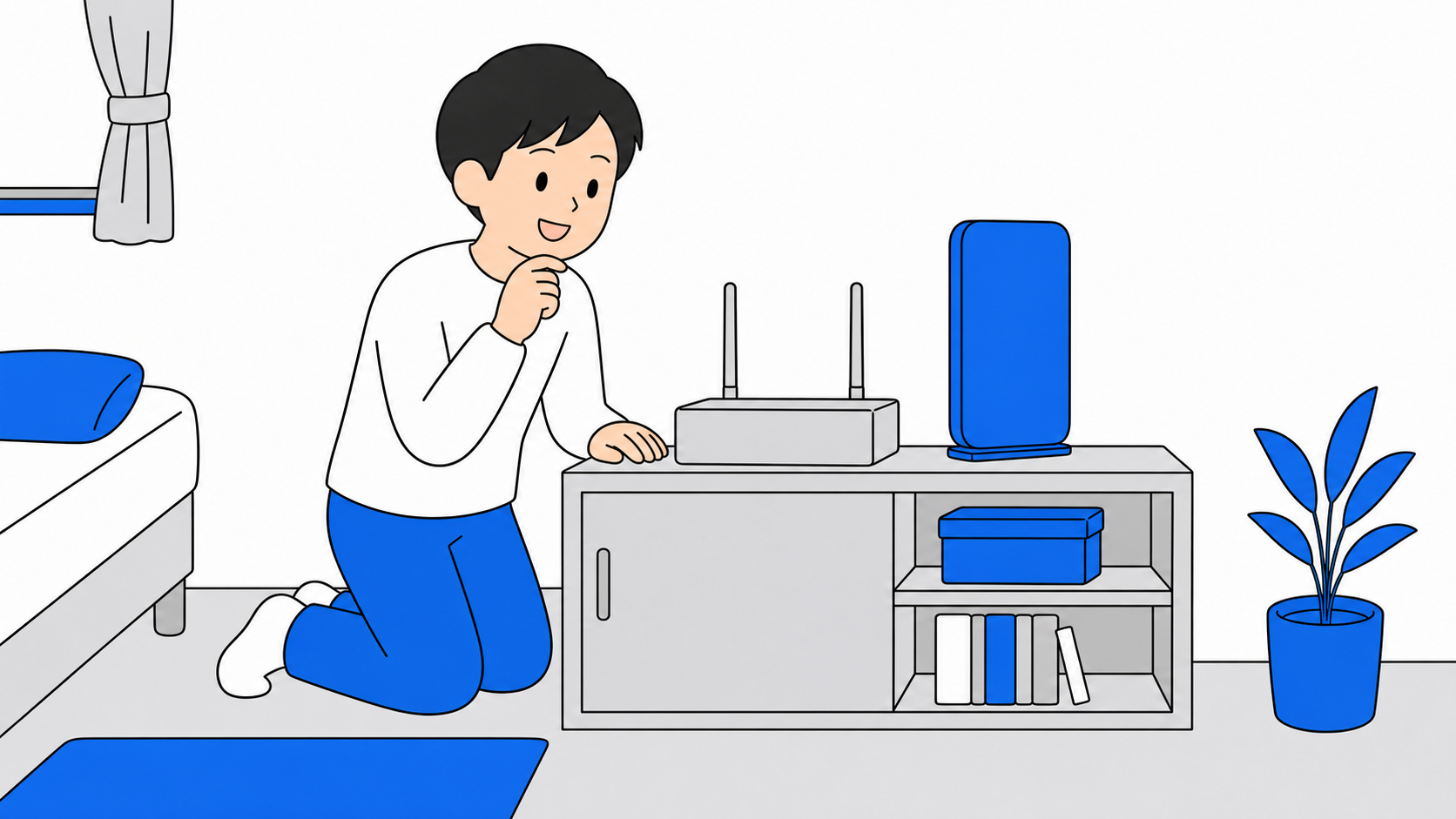 新旧のWi-Fiルーターを並べて比較するイラスト