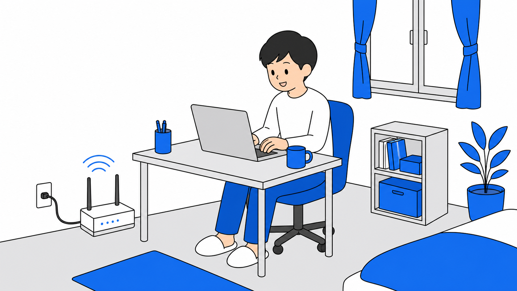 在宅ワークのデスクとネット環境のイメージ